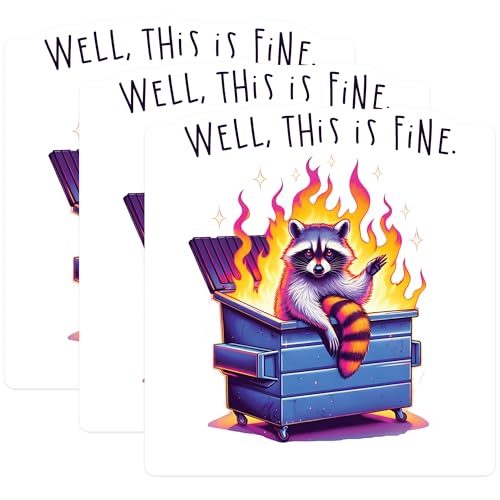 (3 Pack) This is Fine Decals - Raccoon Dumpster Fire - Laptop Stickers - 3 Inches On Longest Side - Easy Peel & Apply - Made in USA - 3MCS2515