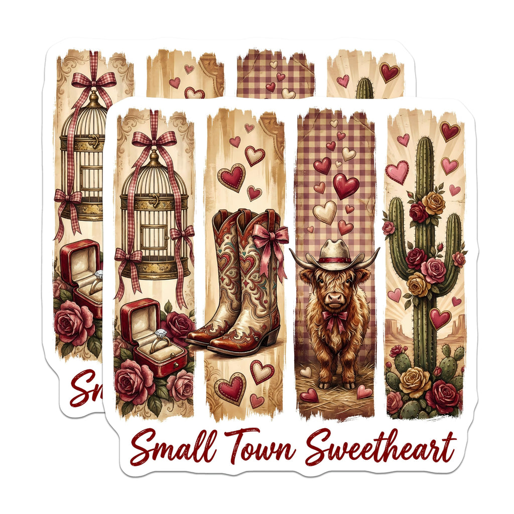 (2 Pack) Small Town Sweetheart Magnets - Country Valentine's Day - Cowboy Bull and Boots - 5" On Longest Side - Premium Magnet - for Cars, Refrigerators, Toolboxes, Lockers - Made in USA - MAG14478
