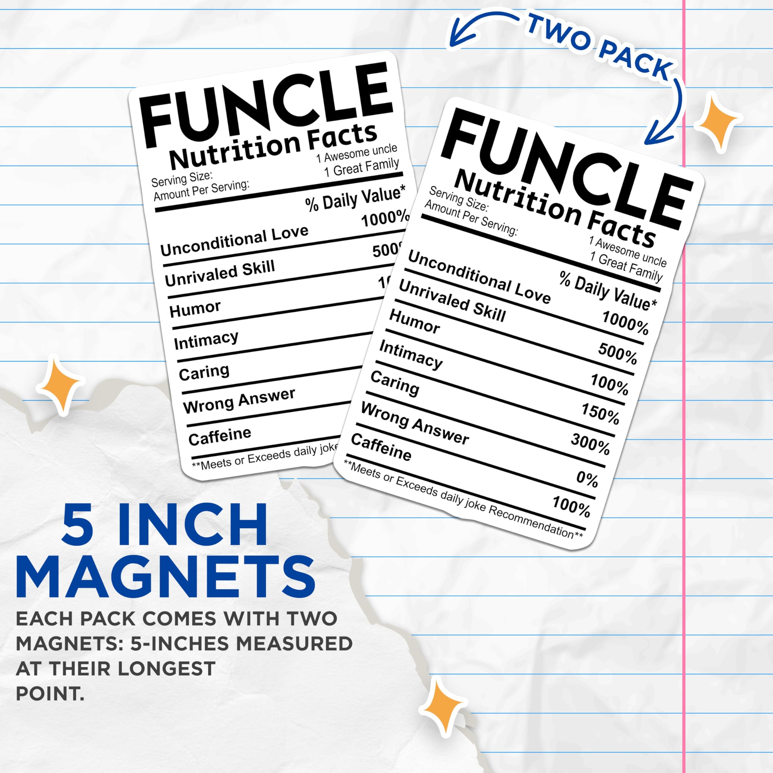 (2 Pack) Funcle Magnets - Uncle Nutrition Facts - Awesome Uncle Family Magnets - 5" On Longest Side - Premium Magnet - for Cars, Refrigerators, Toolboxes, Lockers - Made in USA - MAG15184