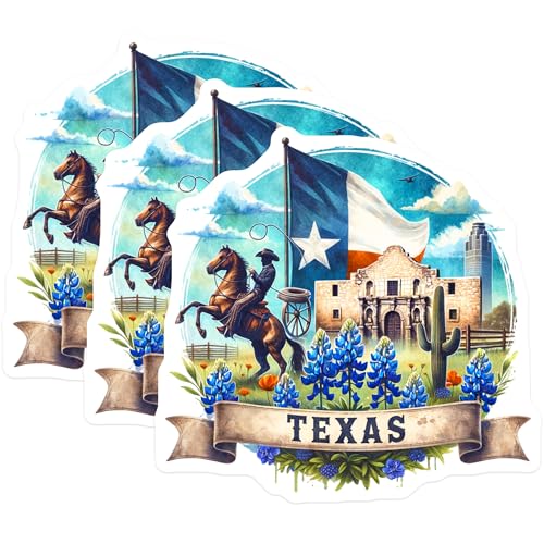(3 Pack) Texas Pride Decals - Alamo Decal - Cowboy Laptop Decal- 3 Inches On Longest Side - Easy Peel & Apply - Made in USA - 3MCS5838