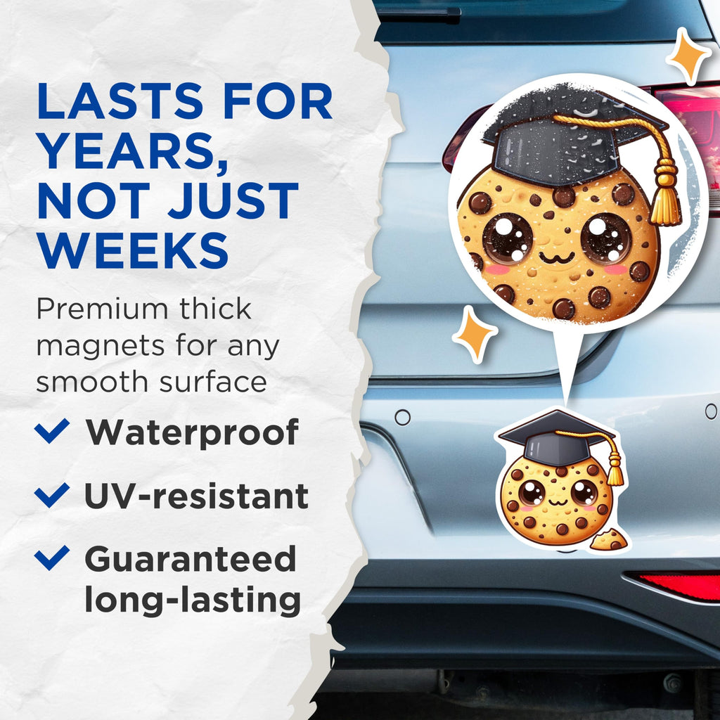 (2 Pack) Graduation Cookie Magnets - Cute Food Magnets - Kawaii Cookie Decor - 5" On Longest Side - Premium Magnet - for Cars, Refrigerators, Toolboxes, Lockers - Made in USA - MAG14677