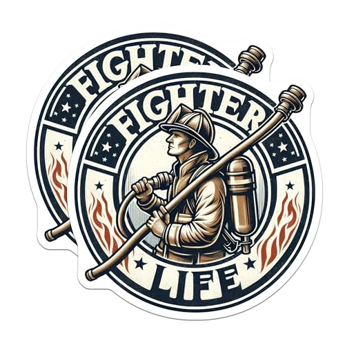 (2 Pack) Fighter Life Magnets - Firefighter Emblem - Fireman Decal - Heroic Sticker - 5" On Longest Side - for Cars, Fridges, Toolboxes - Made in USA - MAG7147