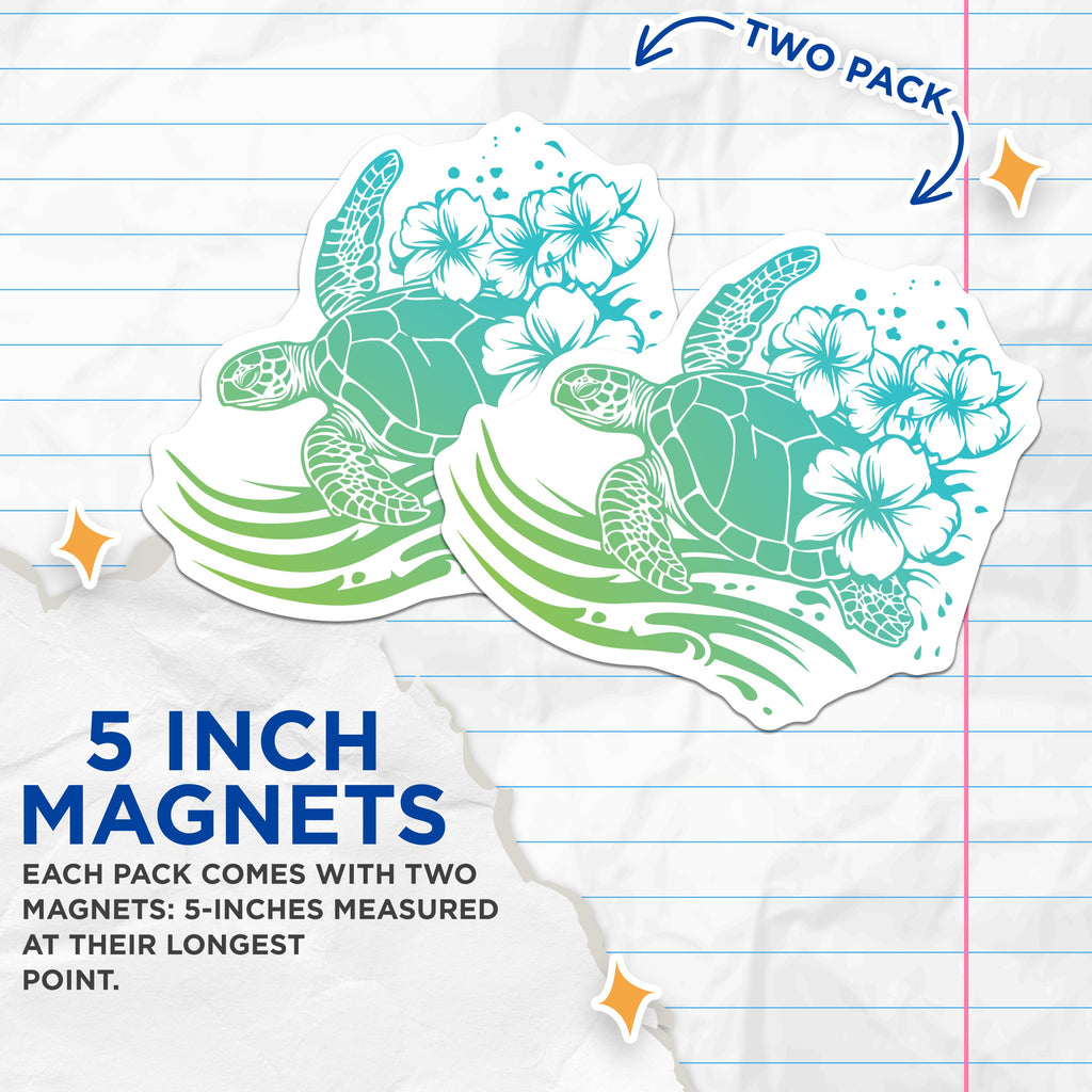 (2 Pack) Sea Turtle Hibiscus Magnets - Ocean Animal Decor - Tropical Beach Island Souvenirs - 5 Inches On Longest Side - Thick Durable Magnet - Made in USA - MAG36617