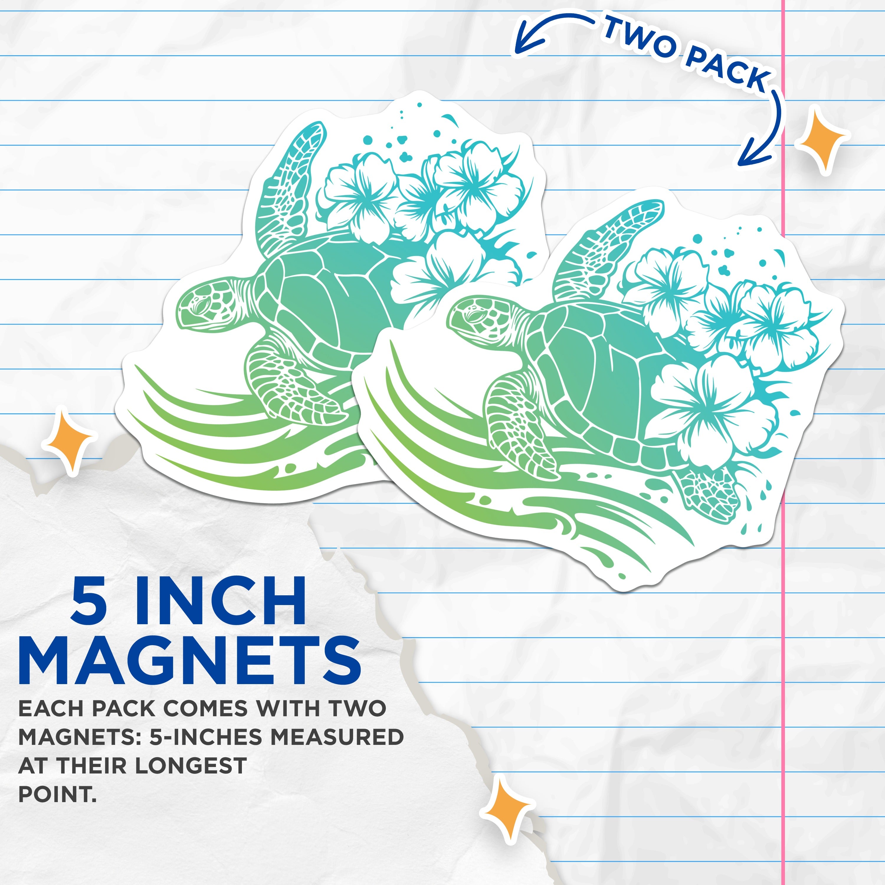 (2 Pack) Sea Turtle Hibiscus Magnets - Ocean Animal Decor - Tropical Beach Island Souvenirs - 5 Inches On Longest Side - Thick Durable Magnet - Made in USA - MAG36617