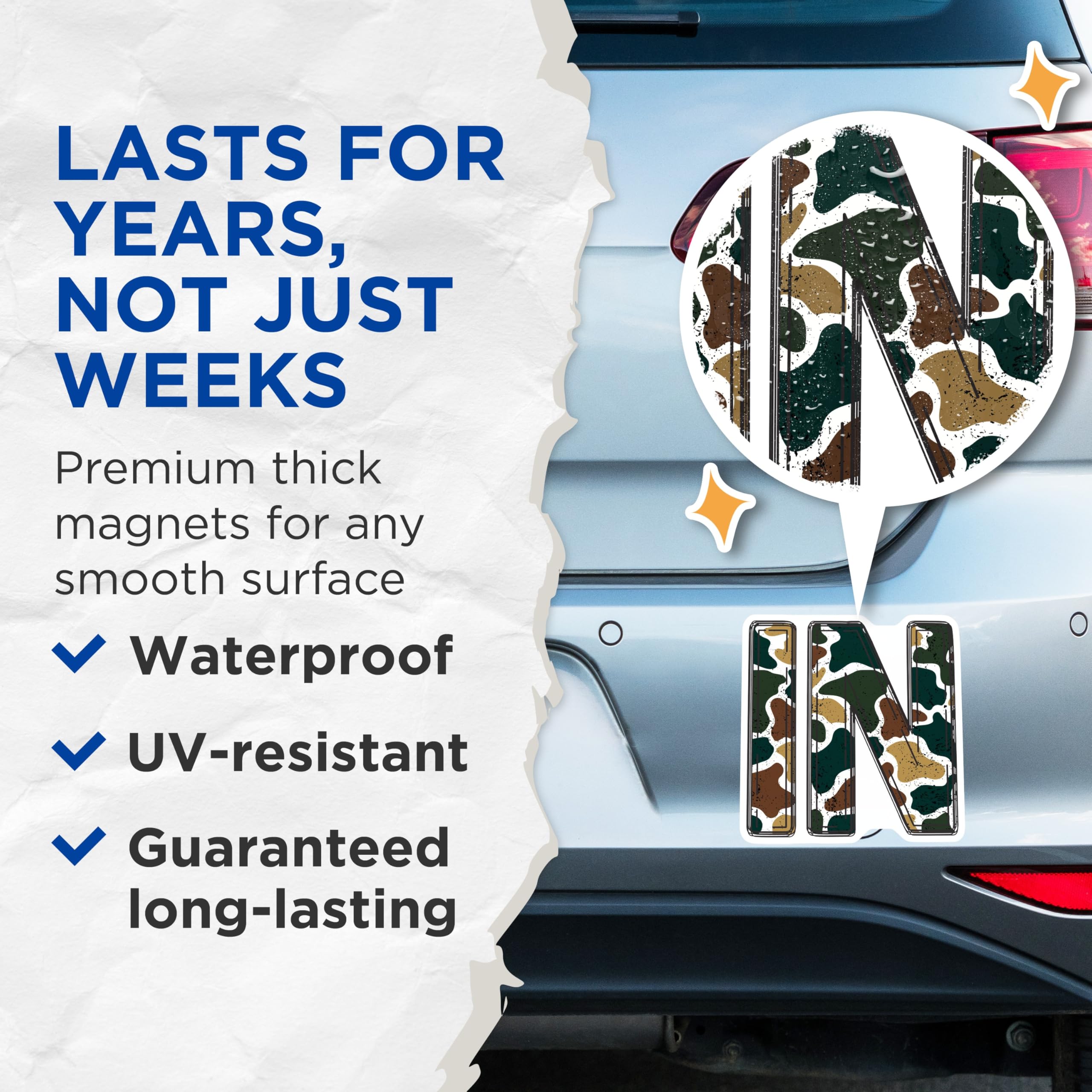 (2 Pack) Abstract Camouflage Magnets - Initial in Letter Pattern - Modern Woodland Style Fridge Decor Office Board Accents - 5 Inches On Longest Side - Thick Durable Magnet - Made in USA - MAG21387