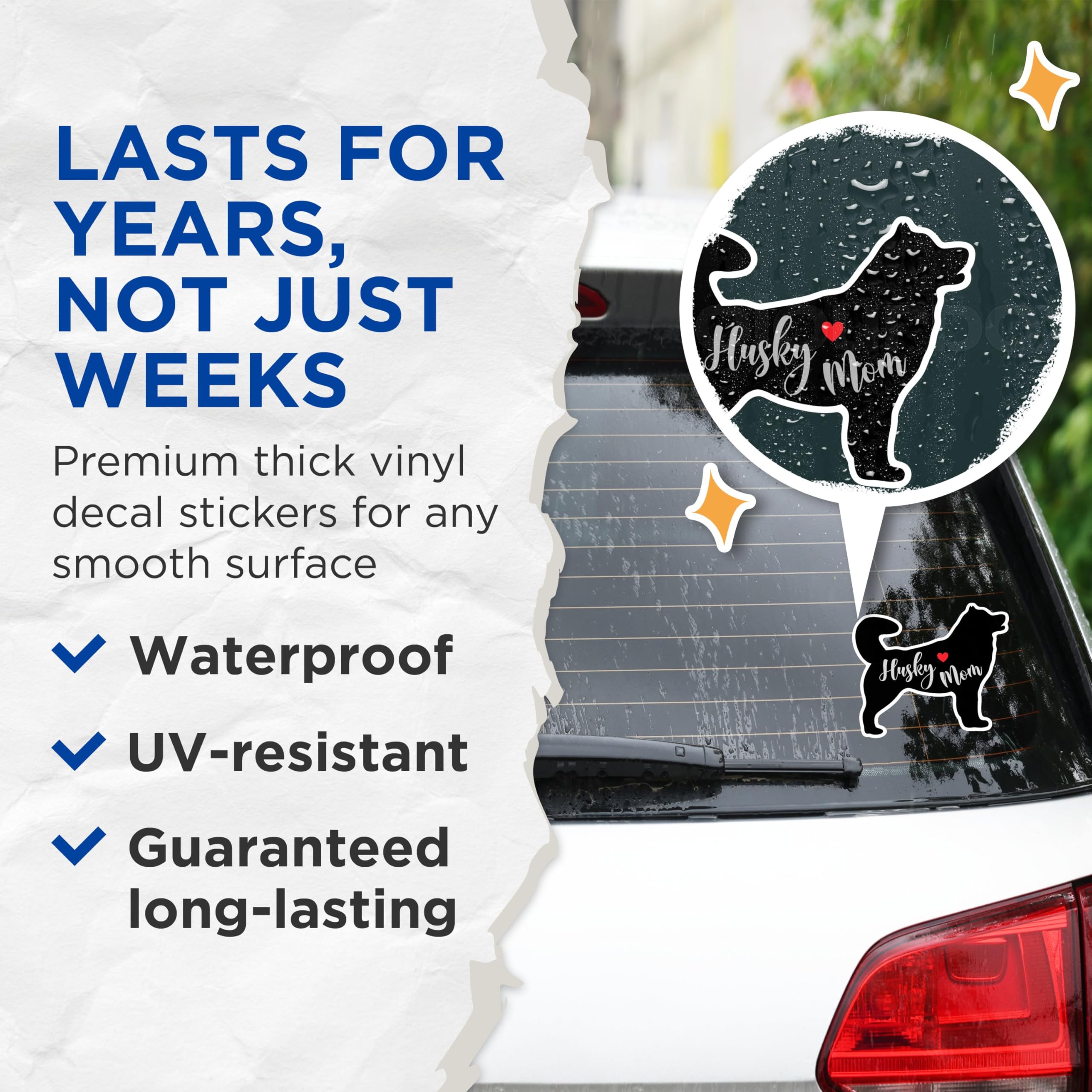 (2 Packs) Husky Mom Stickers - Husky Dog Breed Decals - 5 Inches On Longest Side - Premium Vinyl Decal - Sticks to Any Smooth Flat Surface - Made in USA - BMCS2481