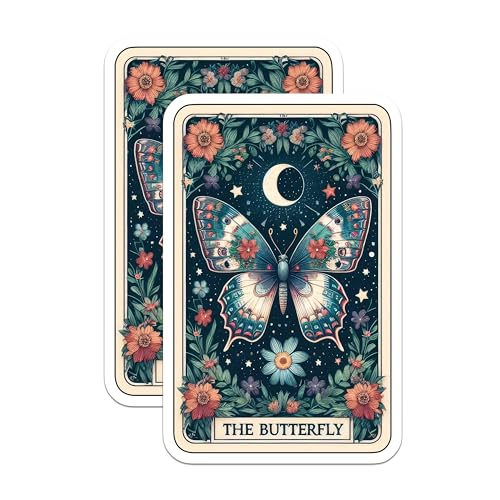 (2 Pack) Butterfly Floral Stickers - Nature Art Stickers - Moon and Stars Stickers - 5" On Longest Side - Sticks to Smooth Flat Surfaces - Made in USA - BMCS5361