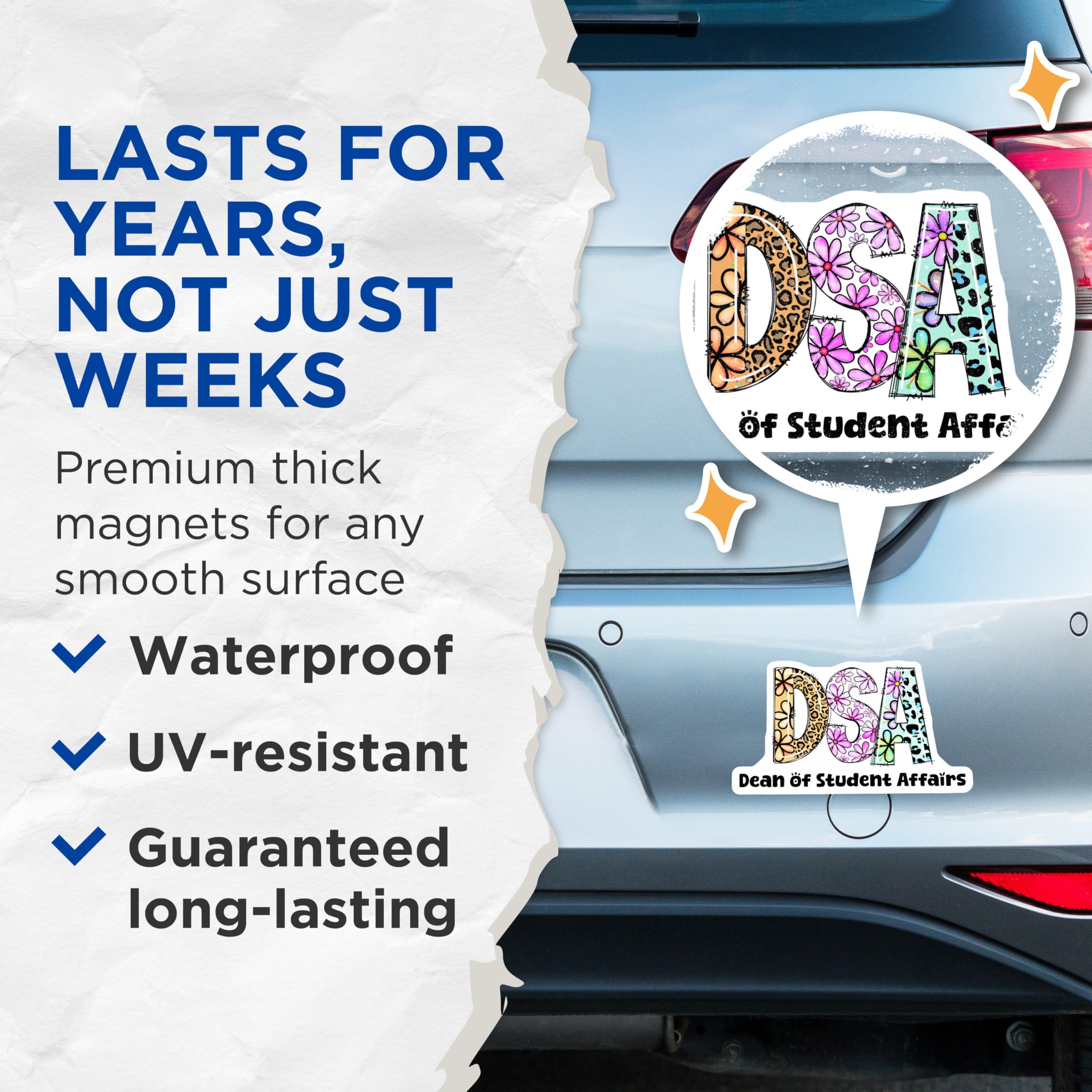 (2 Pack) Dean of Student Affairs Magnets - DSA Flower - School Staff Appreciation Gifts - 5" On Longest Side - Premium Magnet - for Cars, Refrigerators, Toolboxes, Lockers - Made in USA - MAG15319