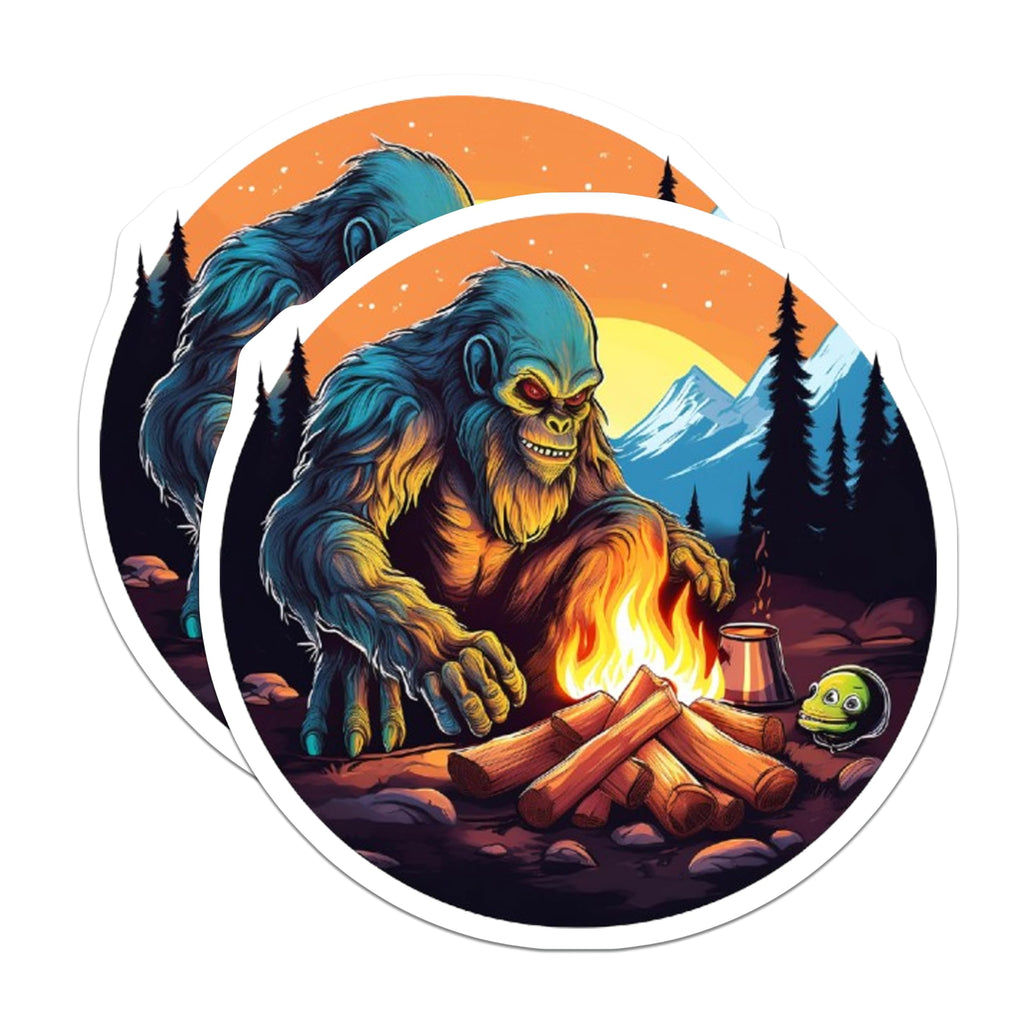 (2 Pack) Bigfoot Magnets - Sasquatch Campfire Art - Cryptid Outdoors Decoration - Mythical Creature Lore Collectible - 5 Inches On Longest Side - Thick Durable Magnet - Made in USA - MAG22034