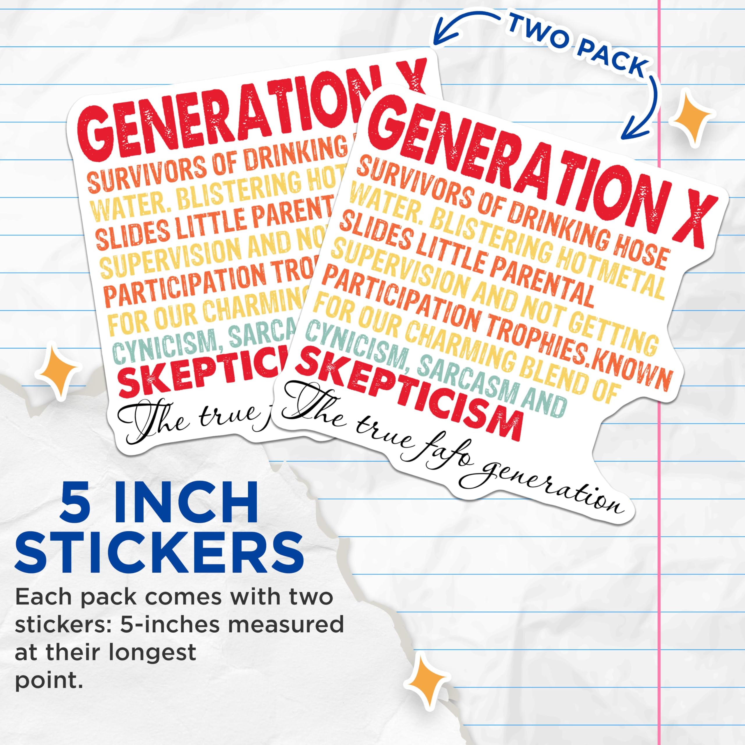 (2 Pack) Generation X Stickers - Funny Quote Stickers - Nostalgic Generation X Gifts - 5" On Longest Side - Sticks to Smooth Flat Surfaces - Made in USA - BMCS4866