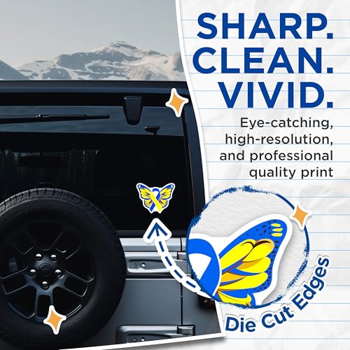 (2 Pack) Blue and Yellow Ribbon Butterfly Stickers - Awareness Ribbon Stickers - Butterfly Decal Stickers - 5" On Longest Side - Sticks to Smooth Flat Surfaces - Made in USA - BMCS4843