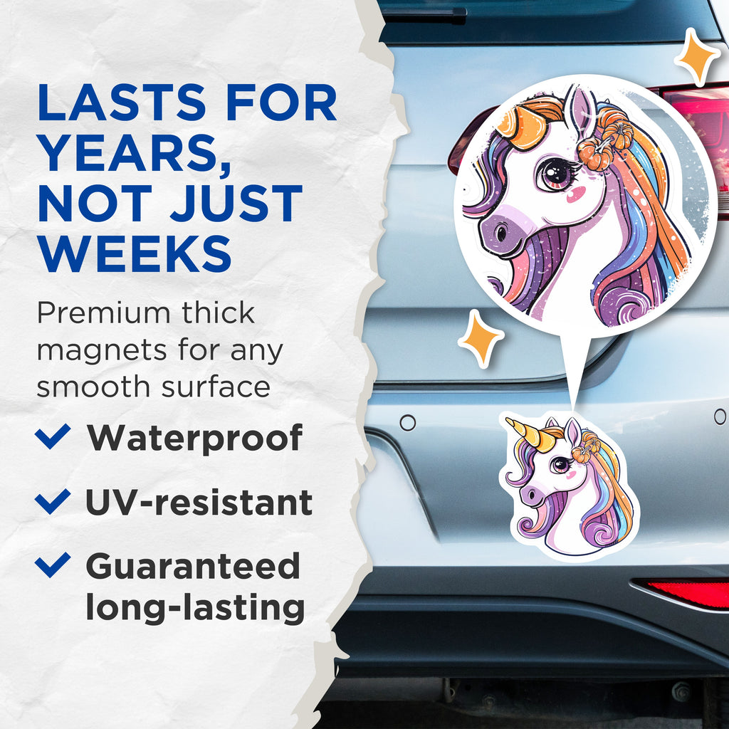(2 Pack) Halloween Unicorn Magnets - Autumn Fantasy Decor - Cute Kawaii Refrigerator Fun - 5 Inches On Longest Side - Thick Durable Magnet - Made in USA - MAG37095
