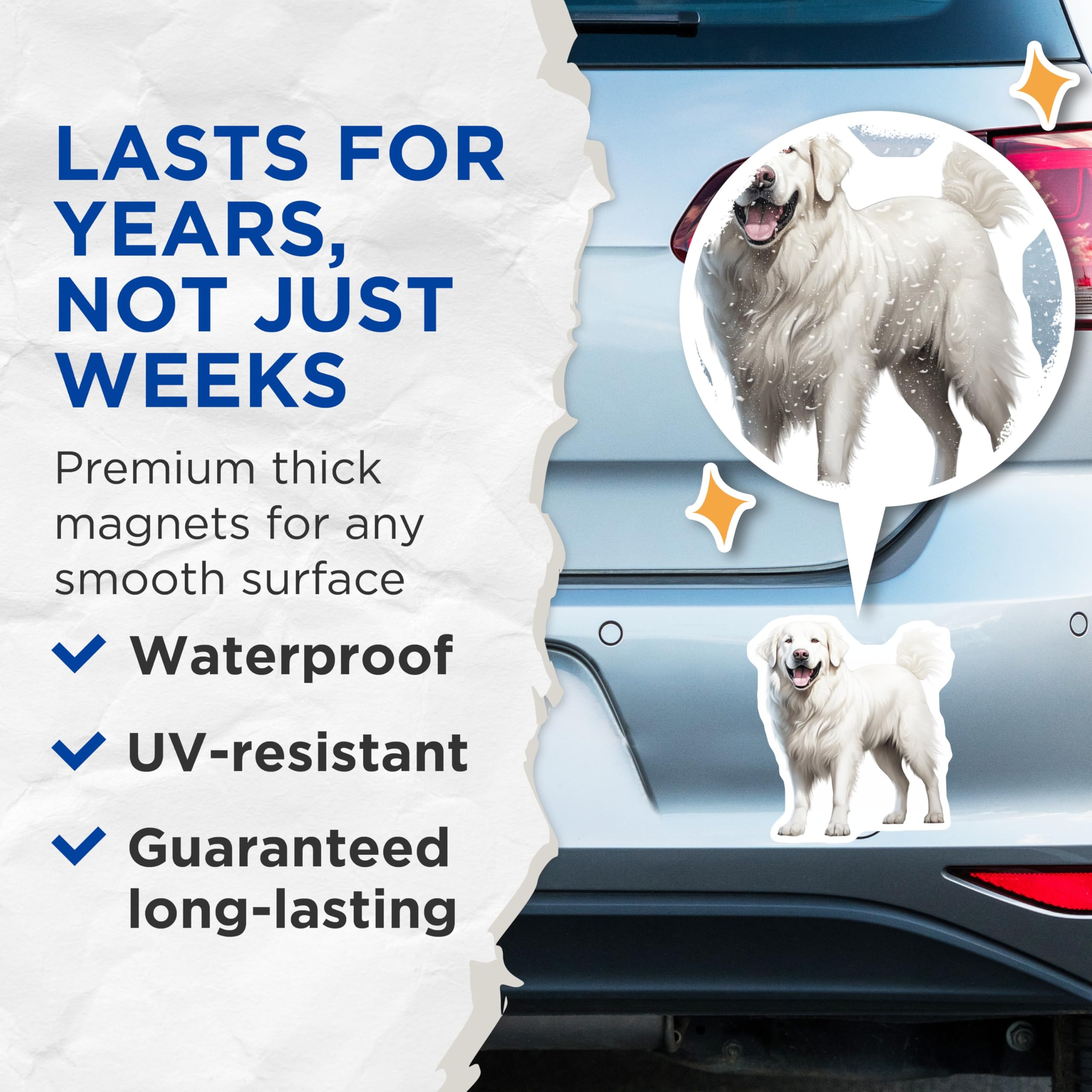 (2 Pack) Great Pyrenees Magnets - Happy White Fluffy Dog Art - Majestic Pet Breed Decor - Animal Lover Collectible - 5 Inches On Longest Side - Thick Durable Magnet - Made in USA - MAG23437