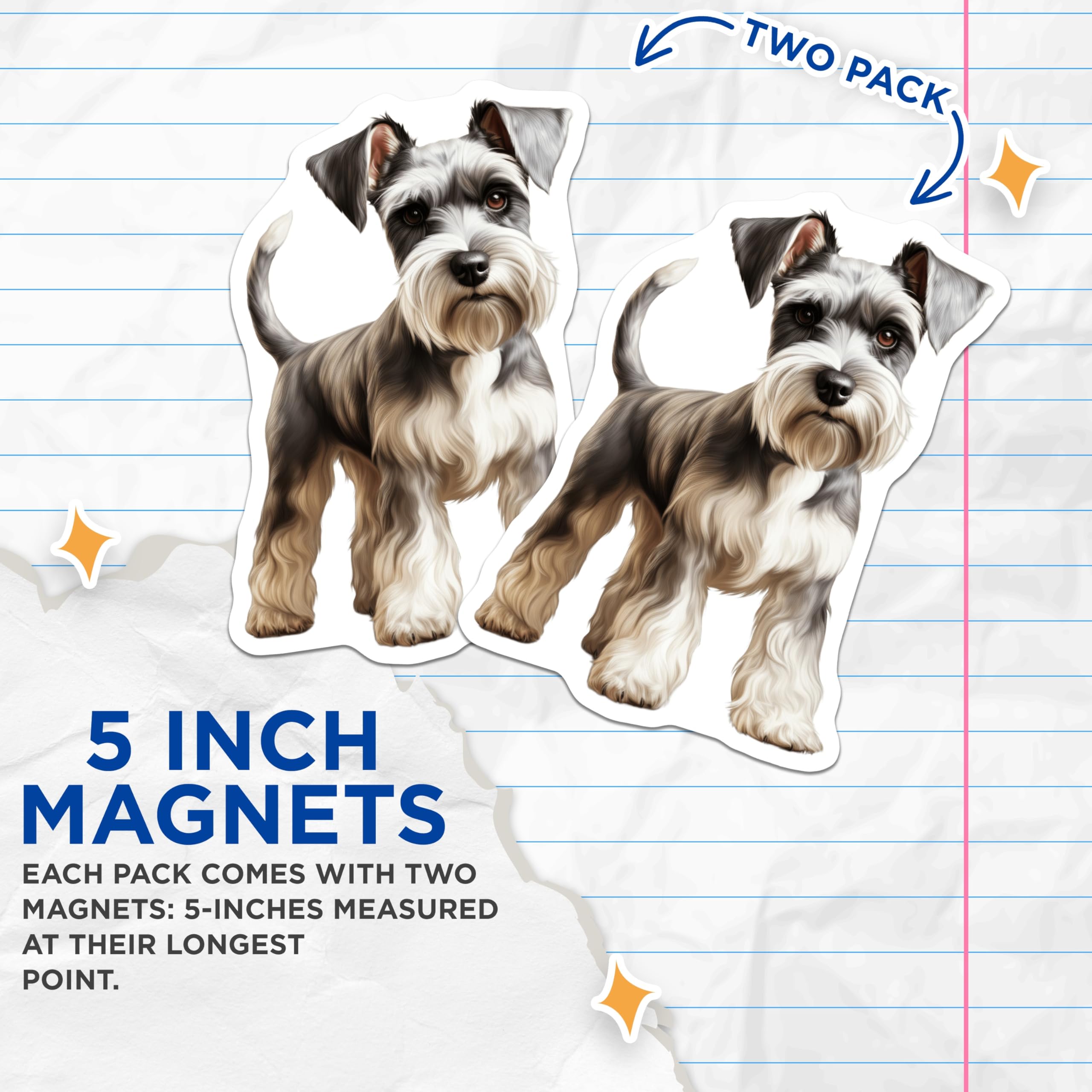 (2 Pack) Mini Schnauzer Magnets - Dog Lover Decor - Pet Portrait Fridge Accent - Animal Art Display - 5 Inches On Longest Side - Thick Durable Magnet - Made in USA - MAG29804