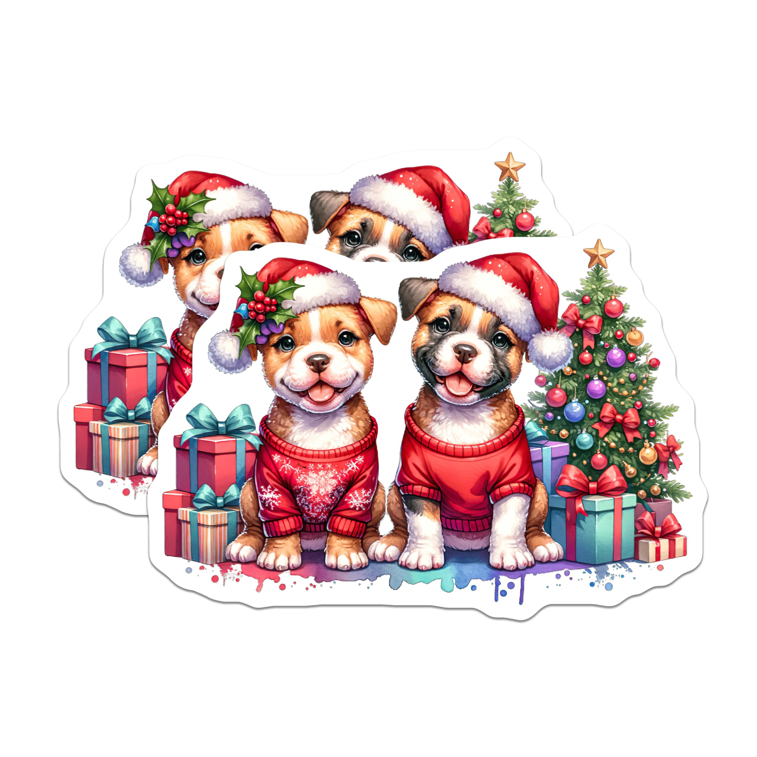 (2 Pack) Cute Christmas Puppies Magnets - Festive Holiday Dog Decor - Santa Hat Sweater Pups - Winter Refrigerator Charm - 5 Inches On Longest Side - Thick Durable Magnet - Made in USA - MAG24642