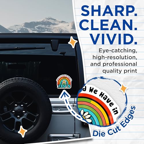 (2 Pack) Retro Jesus Stickers - Rainbow Jesus Stickers - Religious Quotes Stickers - 5" On Longest Side - Sticks to Any Smooth Flat Surface - Made in USA - BMCS3116