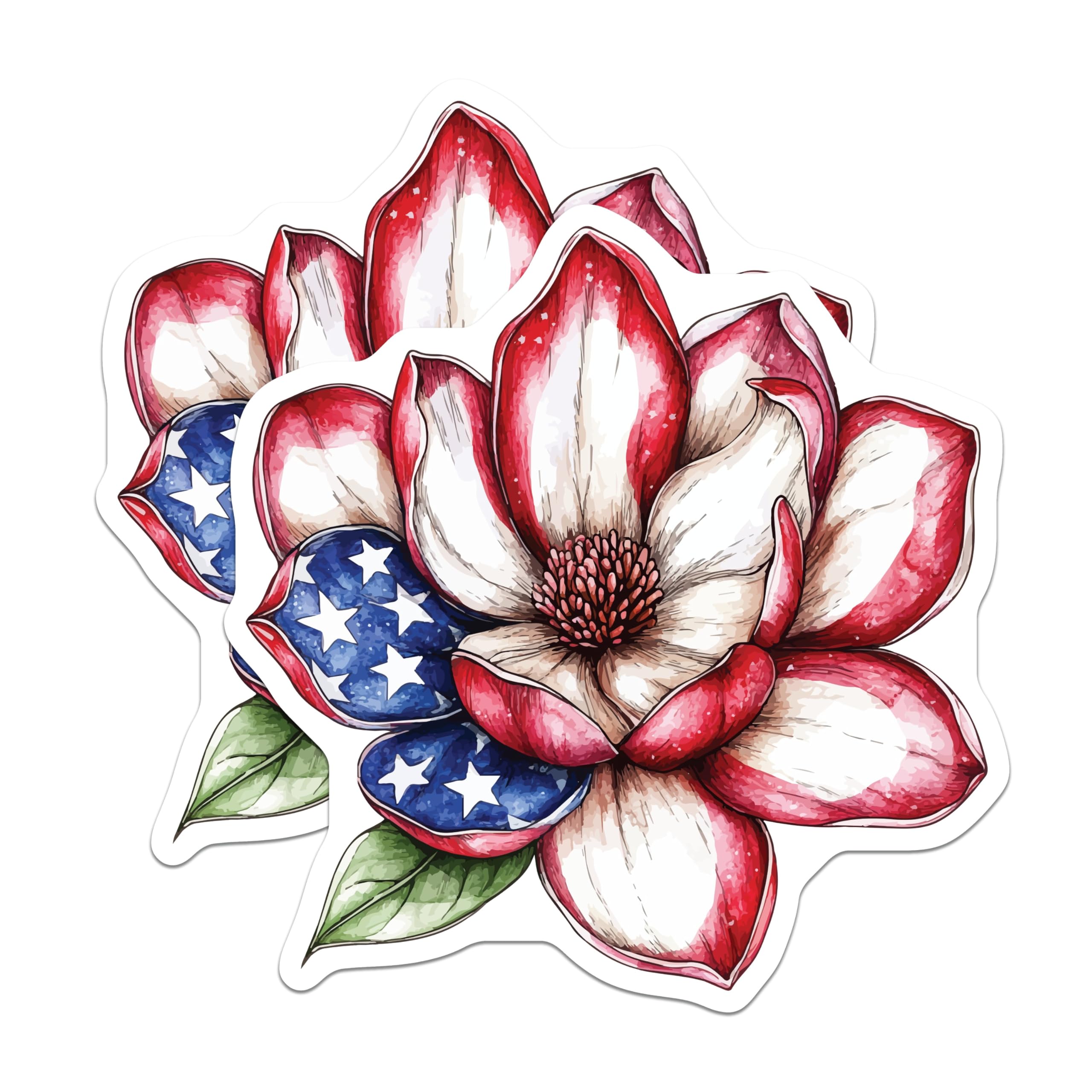 (2 Pack) Patriotic Magnolia Magnets - American Flag Flower - Fourth of July Decor - 5 Inches On Longest Side - Thick Durable Magnet - Made in USA - MAG20046