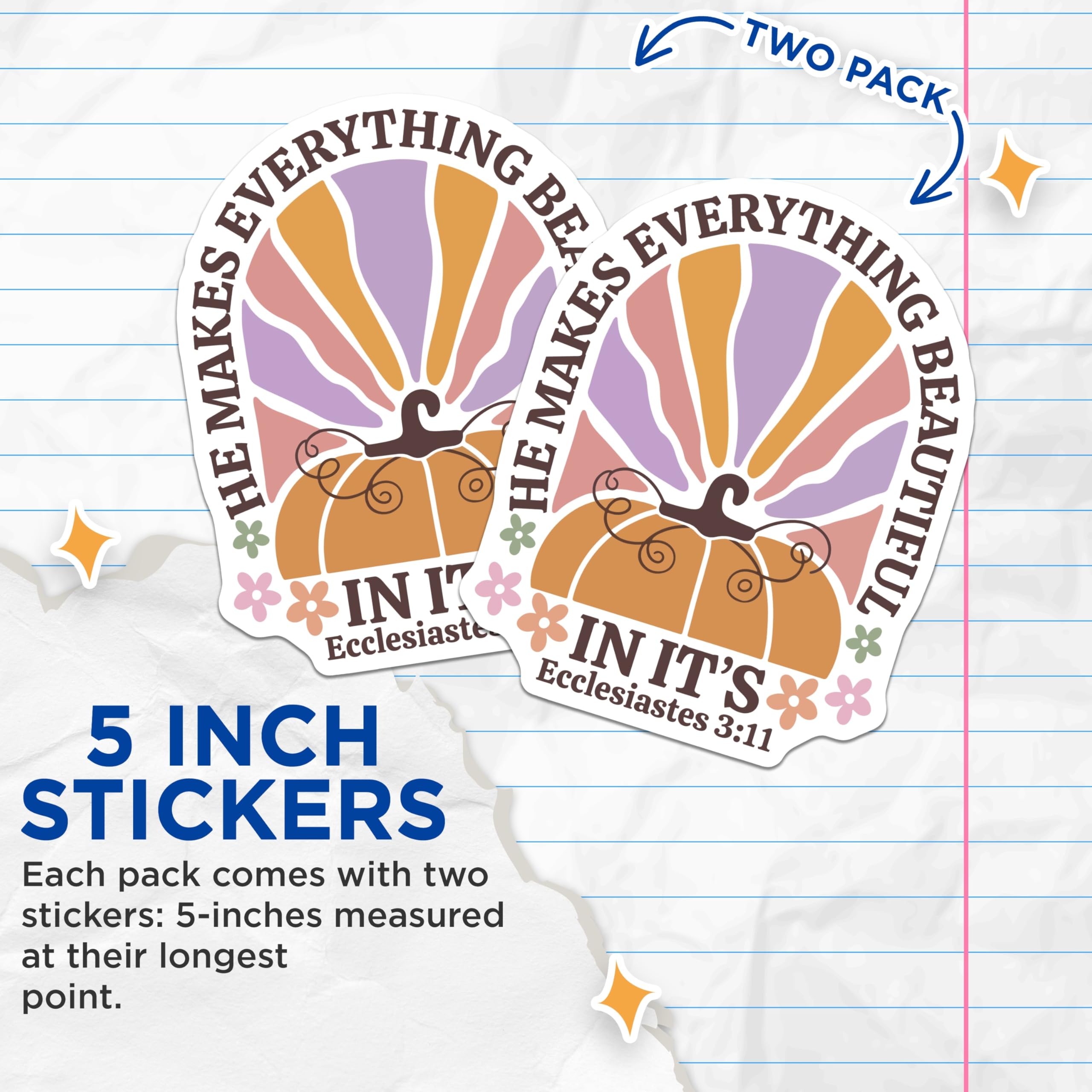 (2 Pack) Scripture Stickers - Fall Pumpkin Stickers - Christian Stickers Decals- 5" On Longest Side - Sticks to Smooth Flat Surfaces - Made in USA - BMCS16656
