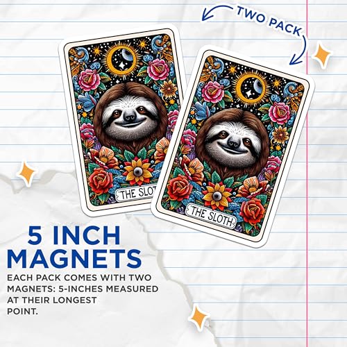 (2 Pack) Sloth Mandala Magnets - Colorful Sloth Art - Floral Sloth Design Magnets - Cute Animal Magnets - 5" On Longest Side - for Cars, Fridges, Toolboxes - Made in USA - MAG4488
