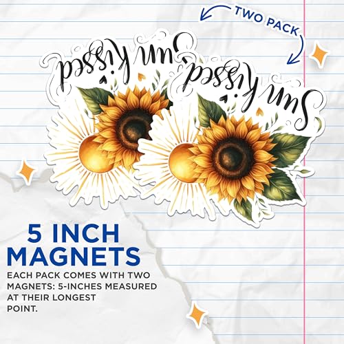 (2 Pack) Sunflower Sun Blessed Magnets - Inspirational Quote Magnets - Rustic Sunflower Art Magnets- 5" On Longest Side - for Fridges, Toolboxes, Cars - Made in USA - MAG2906
