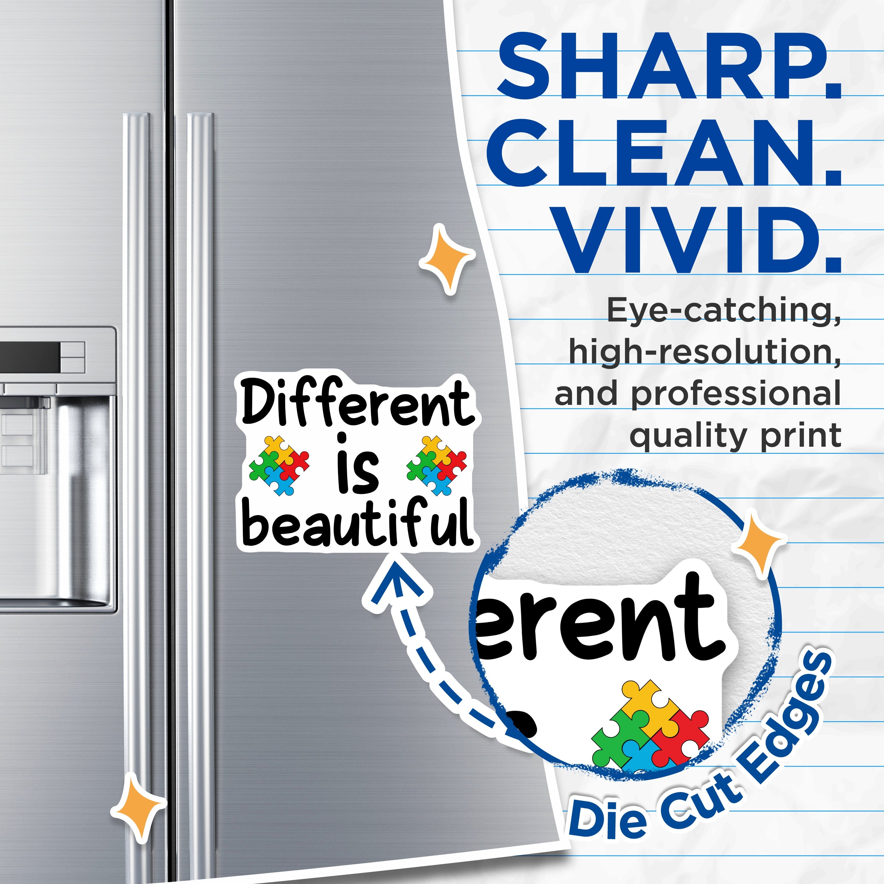 (2 Pack) Autism Awareness Magnets - Neurodiversity Acceptance Decor - Different is Beautiful Quote - 5 Inches On Longest Side - Thick Durable Magnet - Made in USA - MAG38984