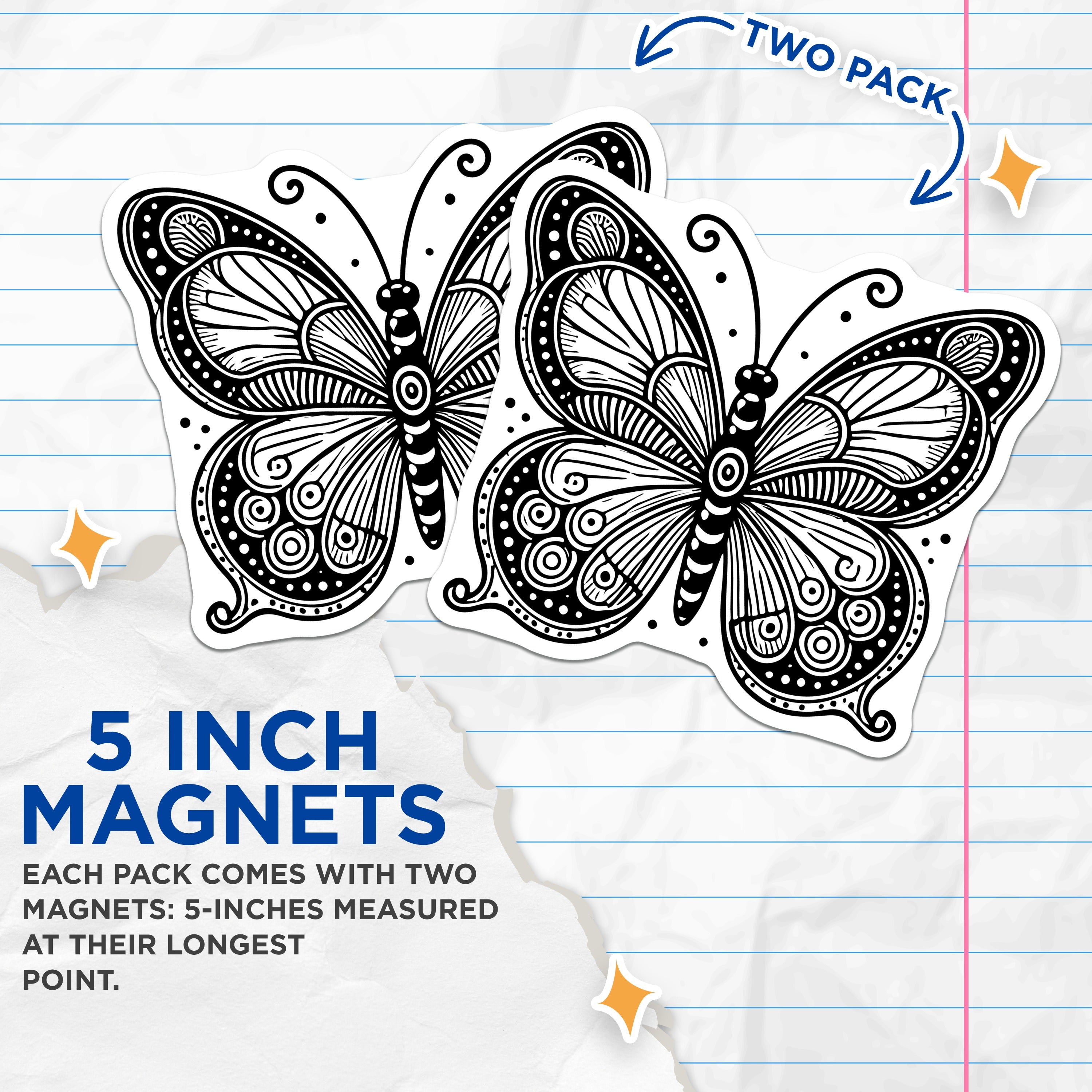 (2 Pack) Mandala Butterfly Magnets - Boho Kitchen Decor - Spiritual Art Accent - Nature Inspired Refrigerator - 5 Inches On Longest Side - Thick Durable Magnet - Made in USA - MAG37185