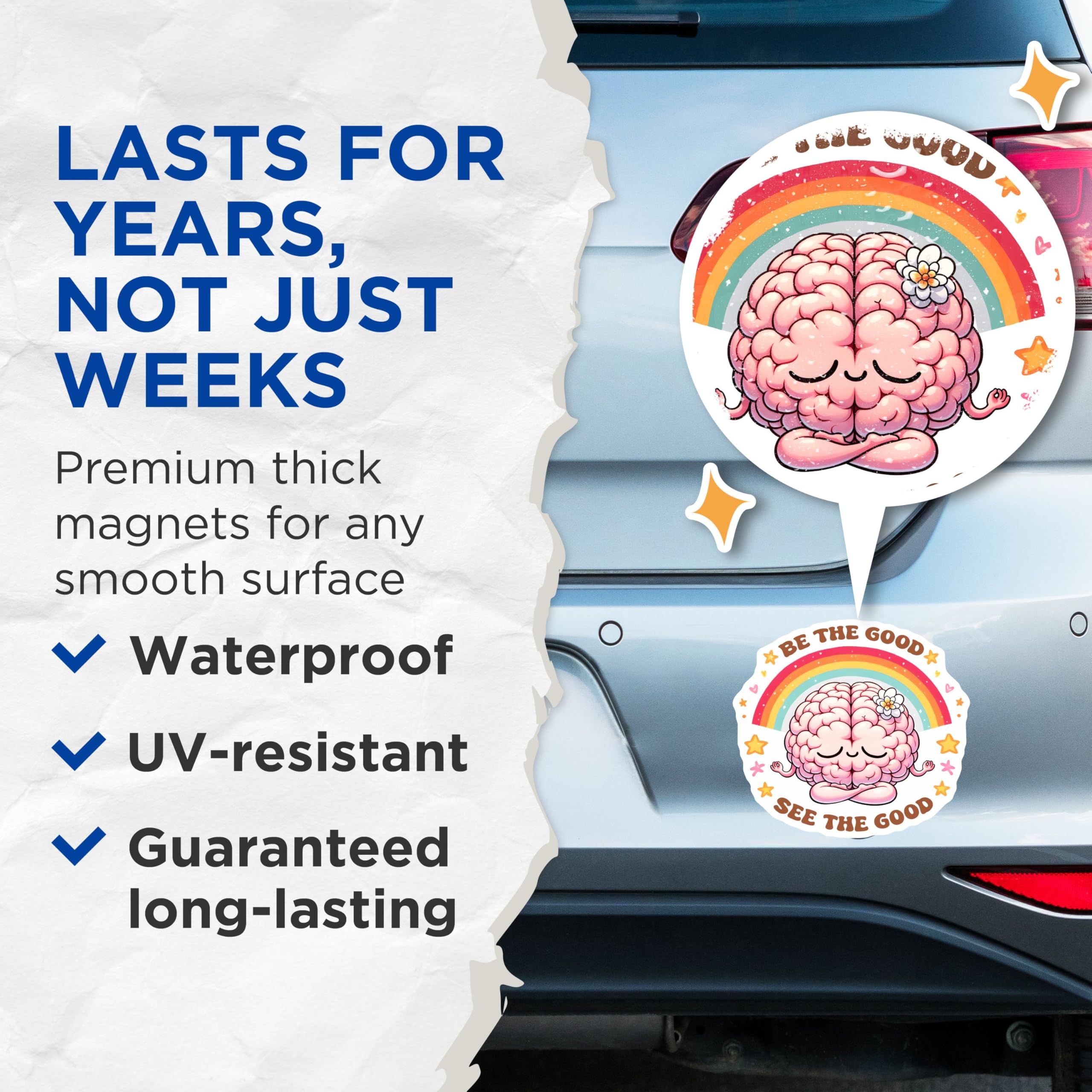 (2 Pack) Be The Good See The Good Magnets - Rainbow Brain Illustration - Positive Affirmation Decor for Home and Office - 5" On Longest Side - for Cars, Fridges, Toolboxes - Made in USA - MAG8249