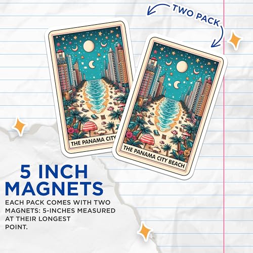 (2 Pack) Retro Beach Scene Magnet - Travel Souvenir - 5" On Longest Side - Sticks to Smooth Flat Surfaces - Made in USA - MAG10318