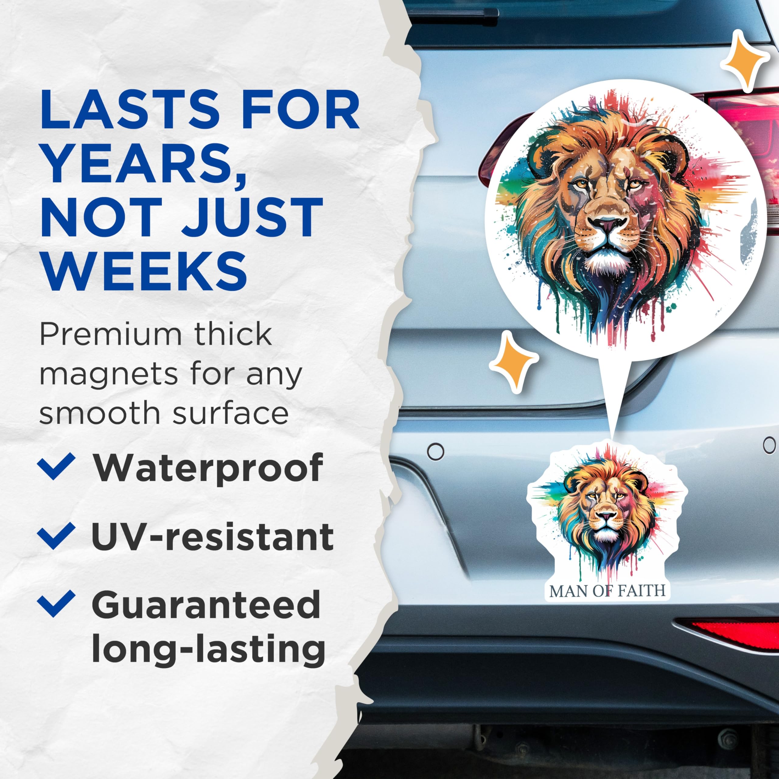 (2 Pack) Man of Faith Lion Magnets - Colorful Spiritual Art - Christian Home Decor - Inspirational Religious Accent - 5 Inches On Longest Side - Thick Durable Magnet - Made in USA - MAG23213