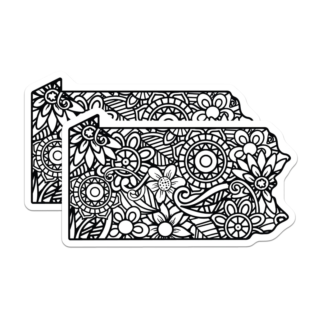 (2 Pack) Pennsylvania State Outline Mandala Magnets - Intricate Floral Zentangle Design - PA Pride Home Office Decor - 5 Inches On Longest Side - Thick Durable Magnet - Made in USA - MAG19120