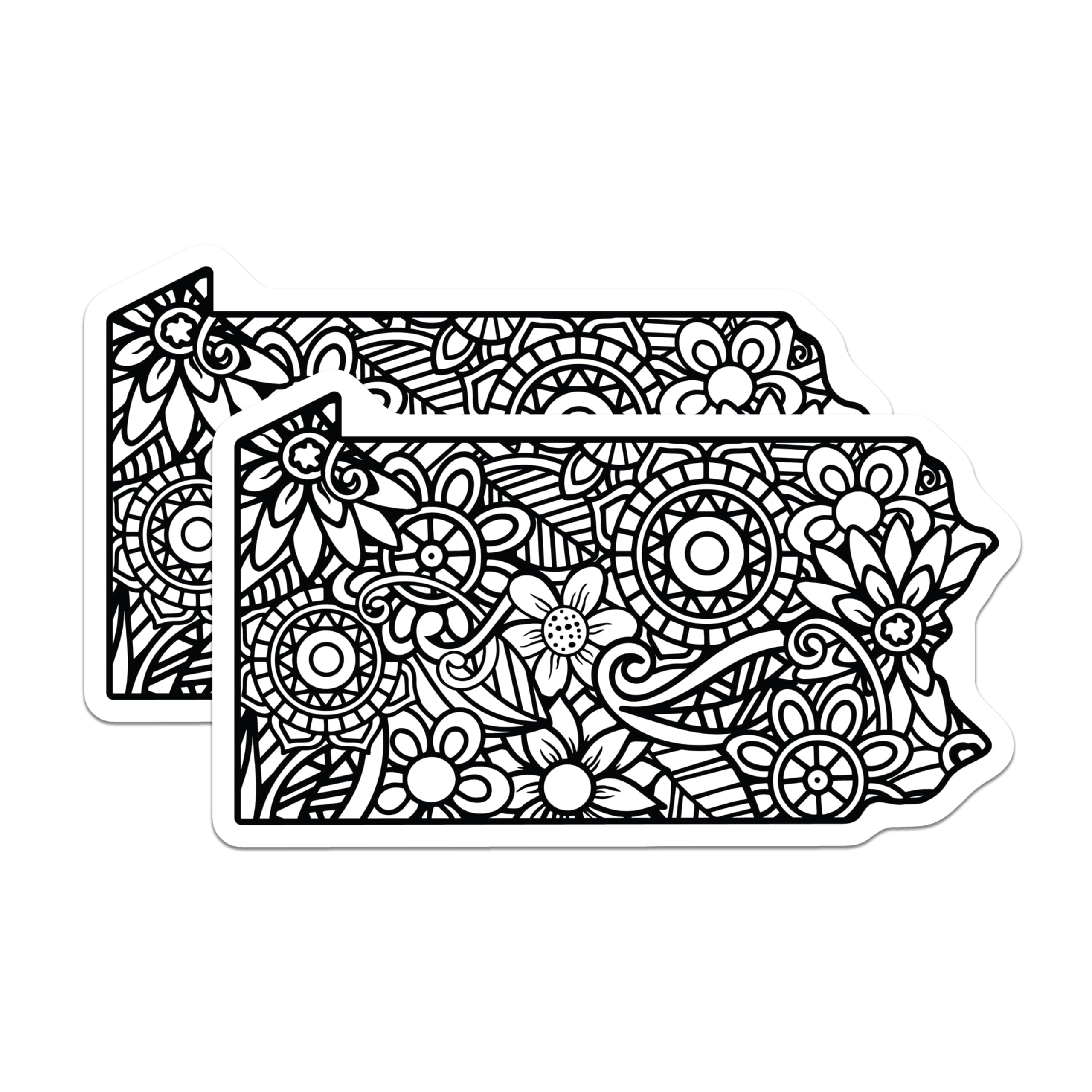 (2 Pack) Pennsylvania State Outline Mandala Magnets - Intricate Floral Zentangle Design - PA Pride Home Office Decor - 5 Inches On Longest Side - Thick Durable Magnet - Made in USA - MAG19120