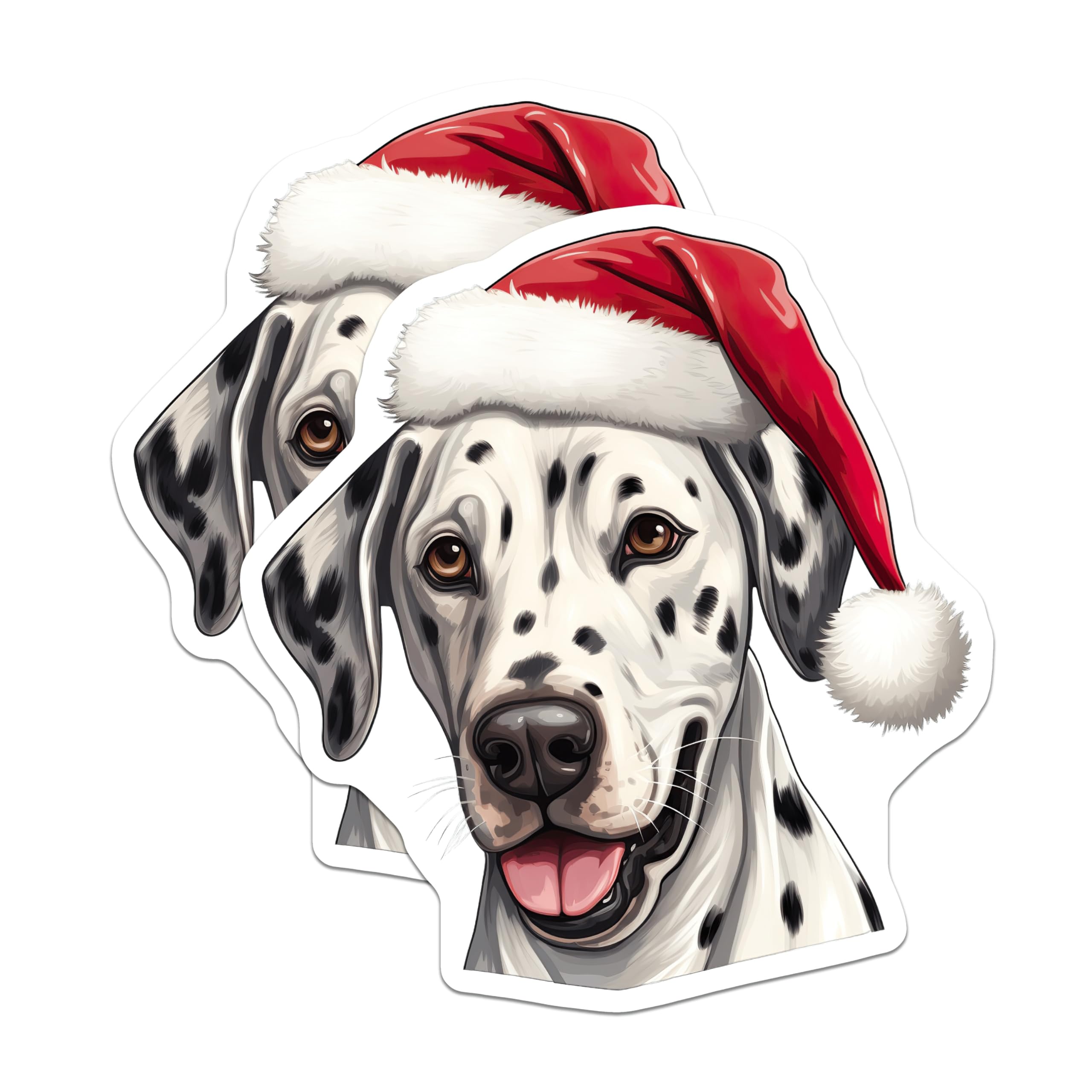 (2 Pack) Dalmatian Christmas Magnets - Santa Dog Holiday - Pet Refrigerator Decor - 5 Inches On Longest Side - Thick Durable Magnet - Made in USA - MAG26669