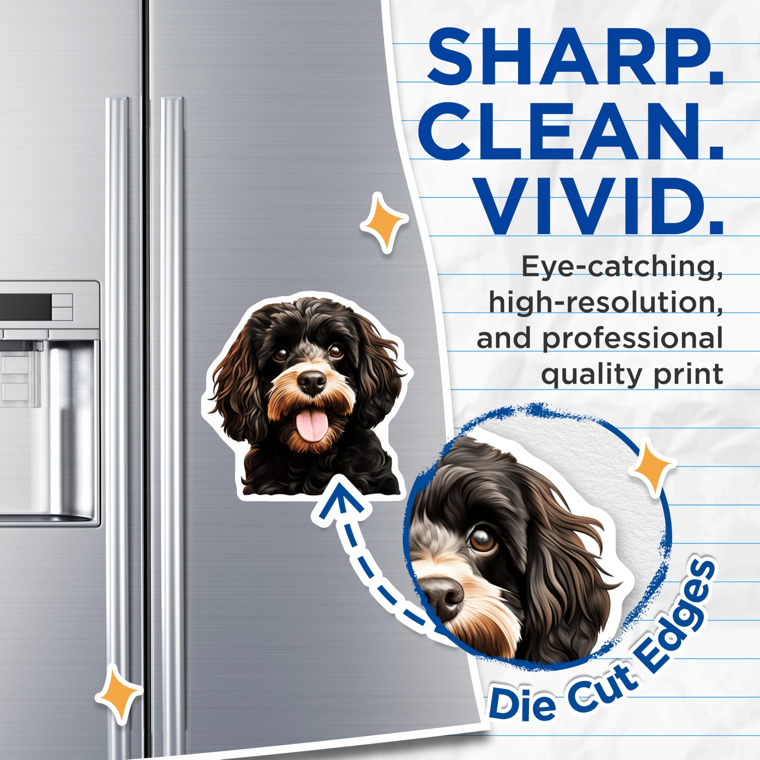 (2 Pack) Cute Cockapoo Magnets - Black Tan Dog Art - Happy Doodle Pet Decor - Animal Lover Refrigerator Accessory - 5 Inches On Longest Side - Thick Durable Magnet - Made in USA - MAG30100