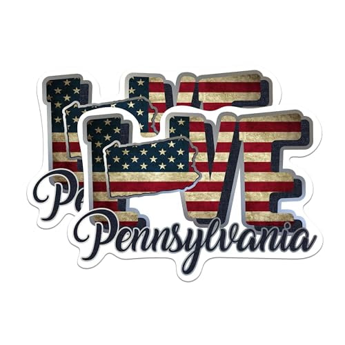 (2 Pack) Pennsylvania Love State Magnets - PA State USA Flag - Choose from 50 States - 5" On Longest Side - Premium Magnet - for Cars, Refrigerators, Toolboxes, Lockers - Made in USA - MAG1444