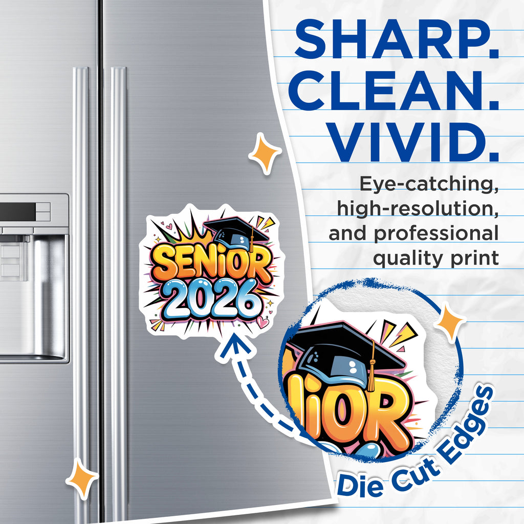 (2 Pack) Senior 2026 Magnets - Graduation Class of 2026 - High School Senior Year Decor - 5 Inches On Longest Side - Thick Durable Magnet - Made in USA - MAG37030