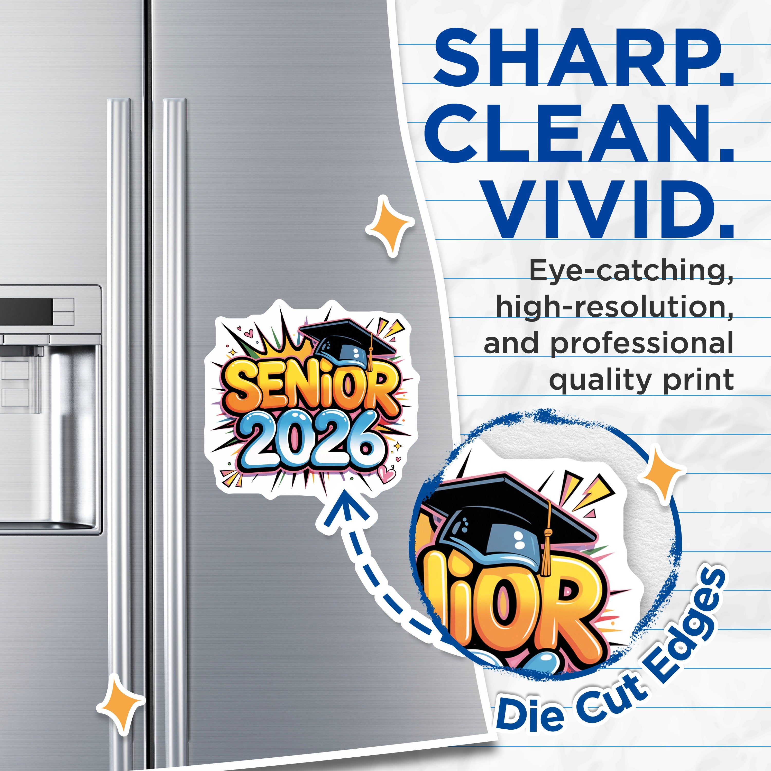 (2 Pack) Senior 2026 Magnets - Graduation Class of 2026 - High School Senior Year Decor - 5 Inches On Longest Side - Thick Durable Magnet - Made in USA - MAG37030