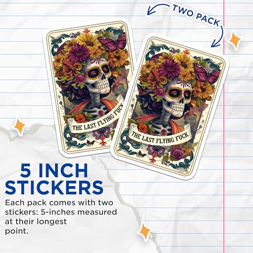 (2 Pack) Day of The Dead Skull Stickers - Floral Calavera - Colorful Sugar Skull Vinyl Decal - 5" On Longest Side - Sticks to Smooth Flat Surfaces - Made in USA - BMCS4875