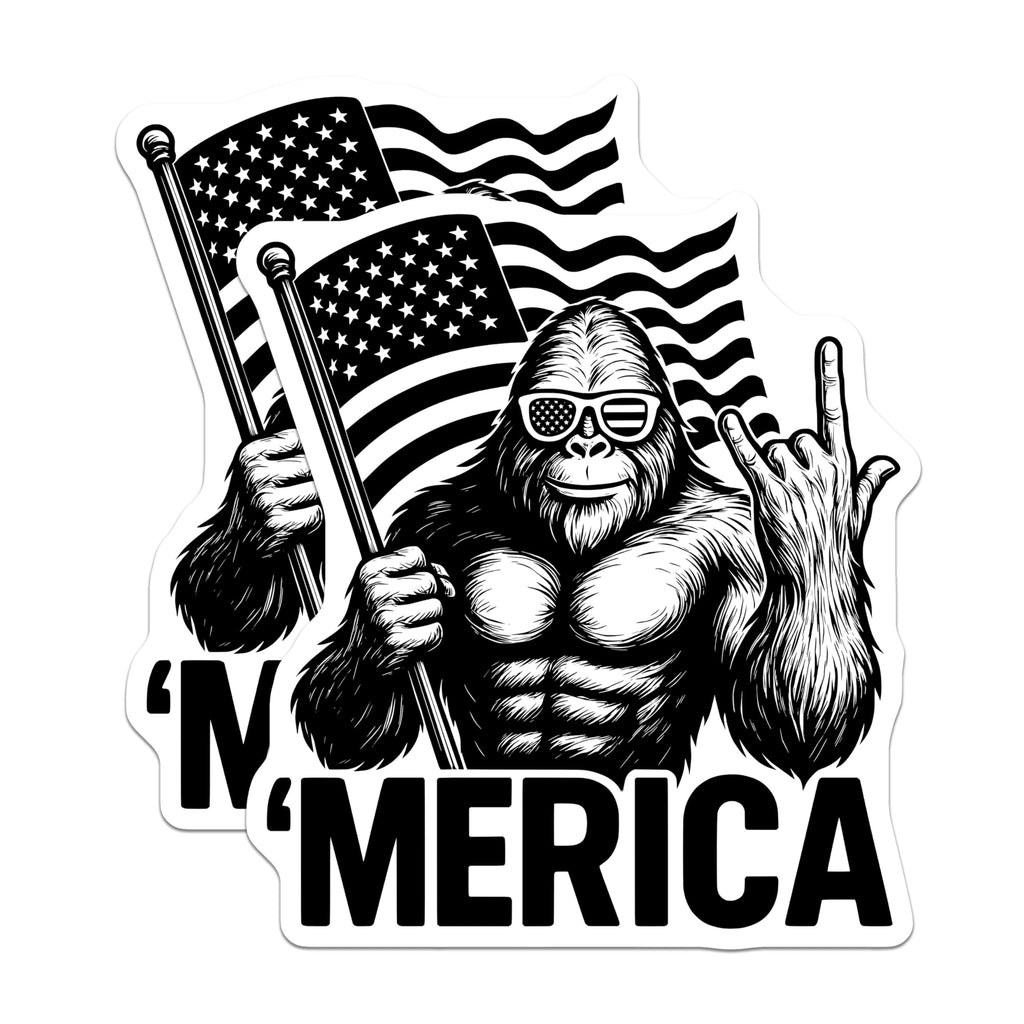 (2 Pack) Merica Bigfoot Magnets - American Flag Gorilla - Patriotic Sasquatch Decor - Funny USA Ape Fridge Magnet - 5 Inches On Longest Side - Thick Durable Magnet - Made in USA - MAG20706