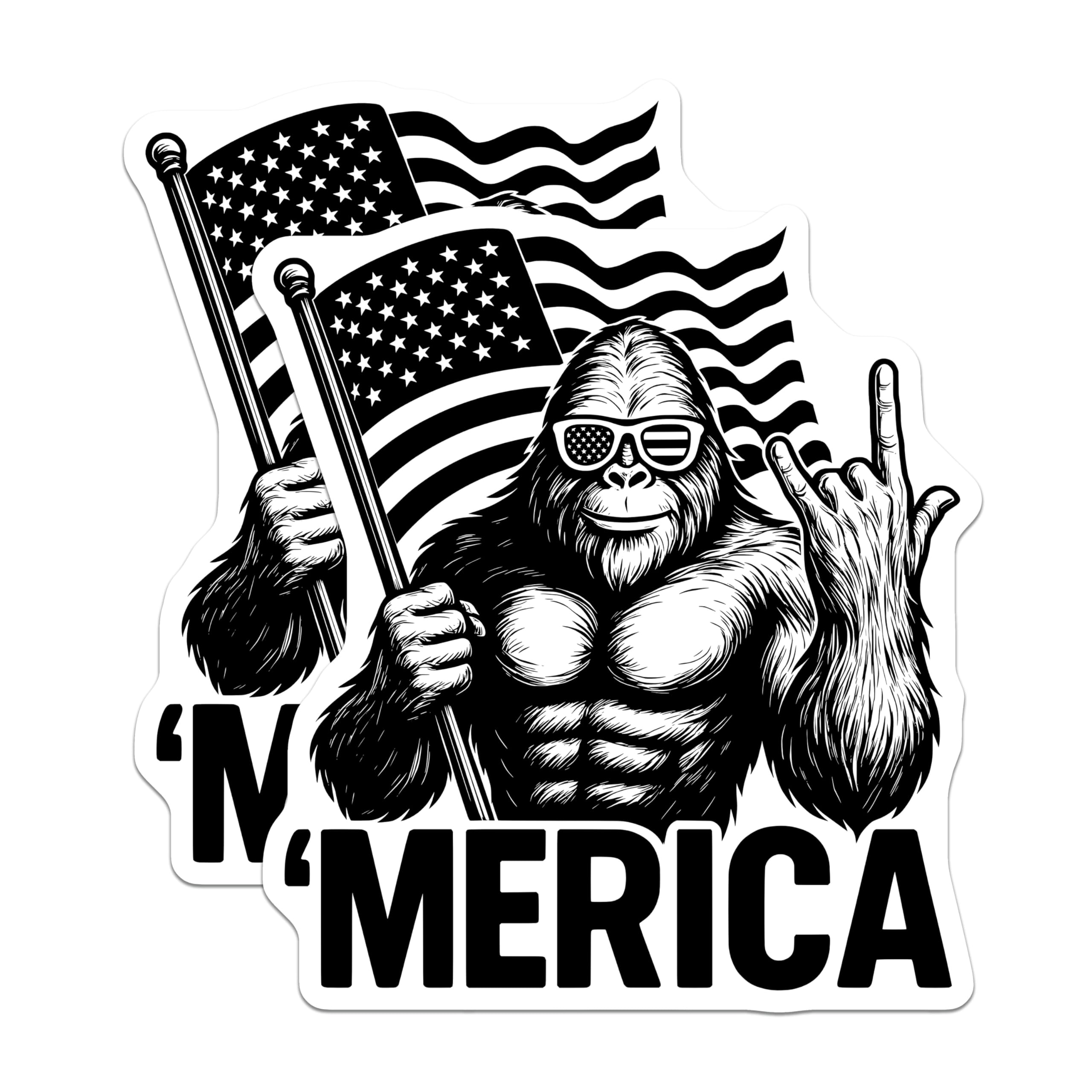 (2 Pack) Merica Bigfoot Magnets - American Flag Gorilla - Patriotic Sasquatch Decor - Funny USA Ape Fridge Magnet - 5 Inches On Longest Side - Thick Durable Magnet - Made in USA - MAG20706