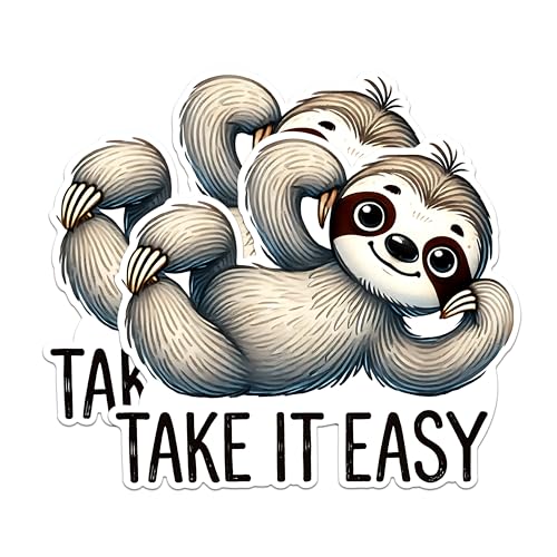 (2 Pack) Cute Sloth Stickers - Take It Easy Sloth Decal - Relaxing Animal Stickers for Laptops and Water Bottles - 5" On Longest Side - Sticks to Any Smooth Flat Surface - Made in USA - BMCS2733