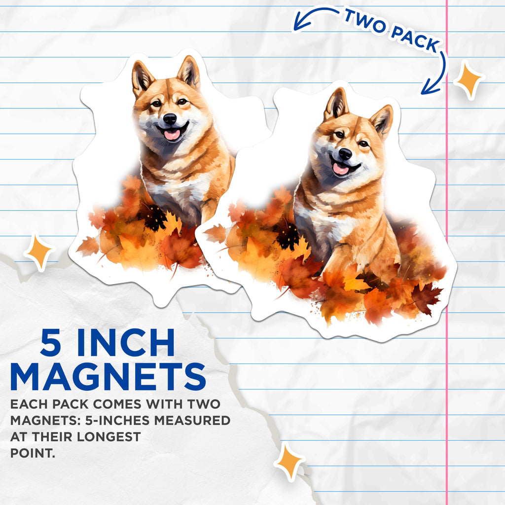 (2 Pack) Shiba Inu Magnets - Autumn Fall Decor - Cute Dog Lover Fridge Display - 5 Inches On Longest Side - Thick Durable Magnet - Made in USA - MAG27582