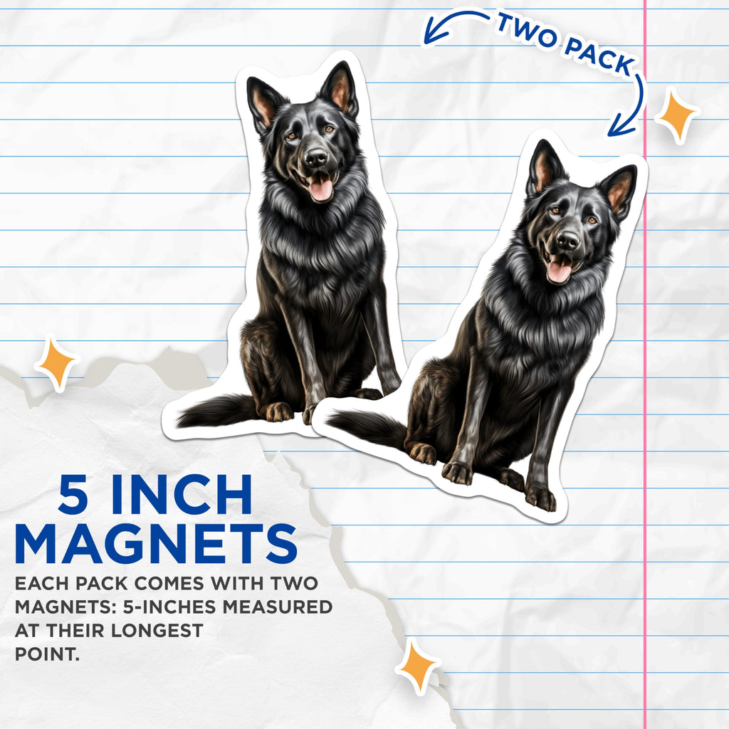(2 Pack) Black German Shepherd Magnets - German Shepherd Dog Owner Decor - Pet Lover Collectibles for Dog Moms Dads - 5 Inches On Longest Side - Thick Durable Magnet - Made in USA - MAG30652