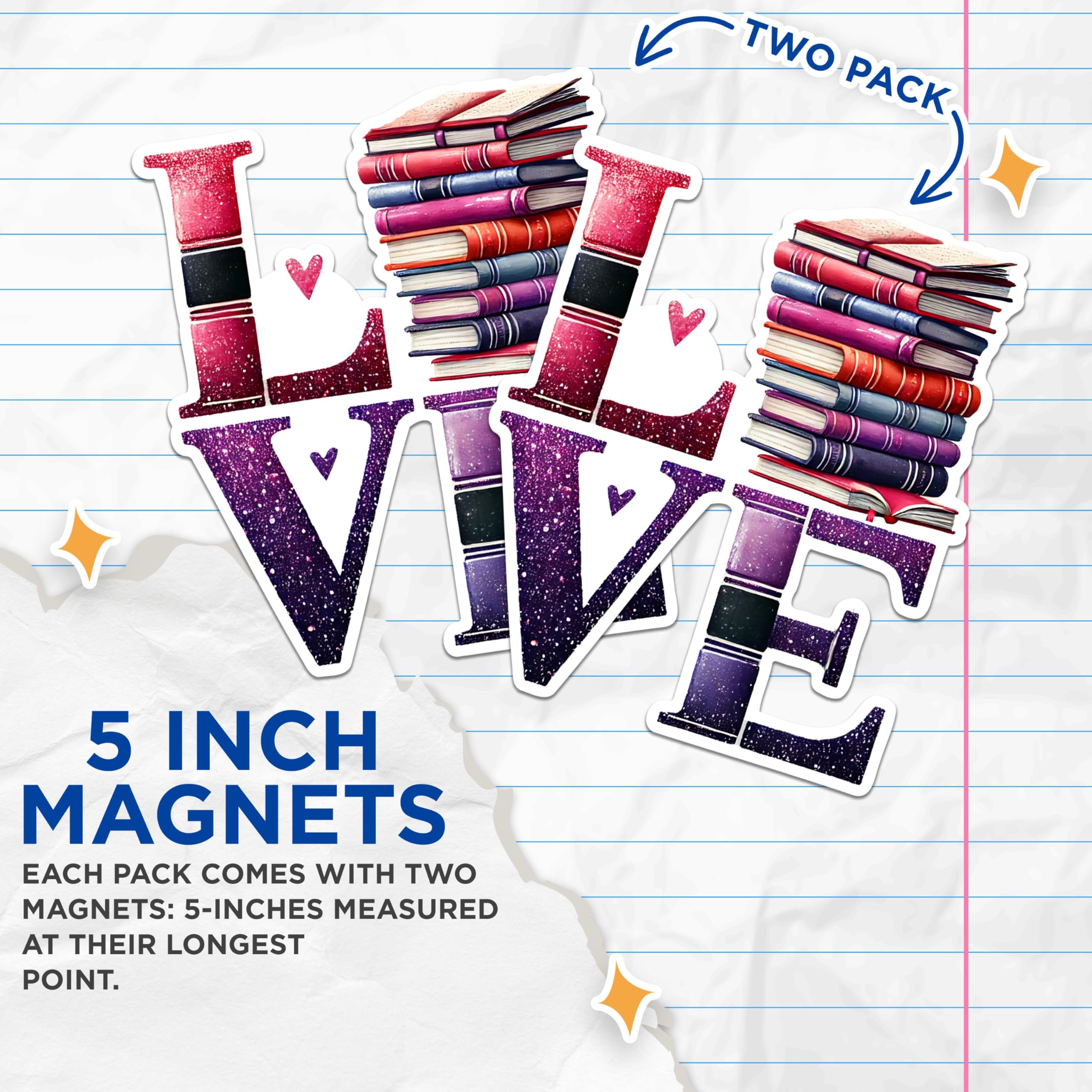 (2 Pack) Love Books Magnets - Book Lover's Magnets - Reading Enthusiast Magnets- 5" On Longest Side - for Fridges, Toolboxes, Cars - Made in USA - MAG2762