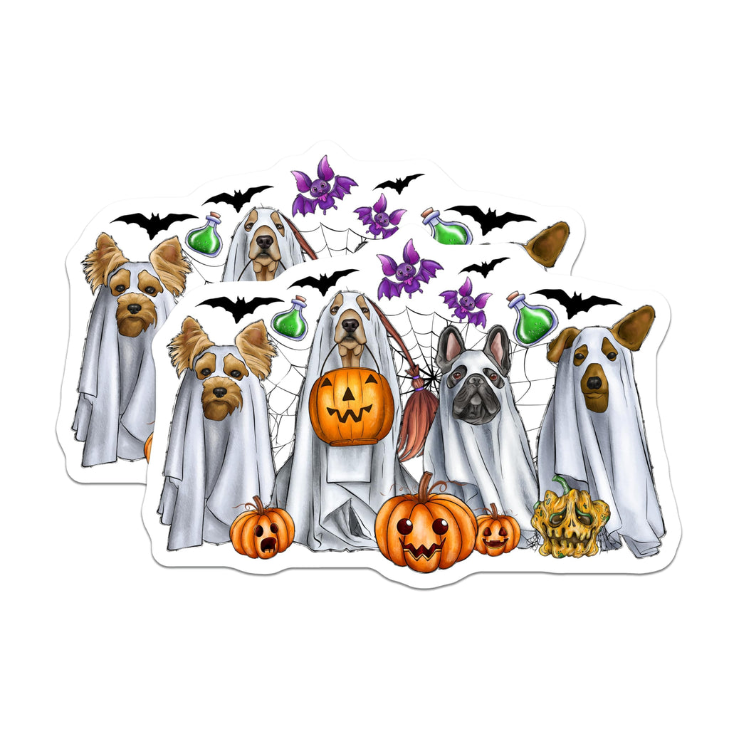 (2 Pack) Ghost Dog Halloween Magnets - Spooky Pet Decor - Animal Lover Fridge - French Bulldog Yorkshire Terrier Basset Hound - 5 Inches On Longest Side - Thick Durable Magnet - Made in USA - MAG27923