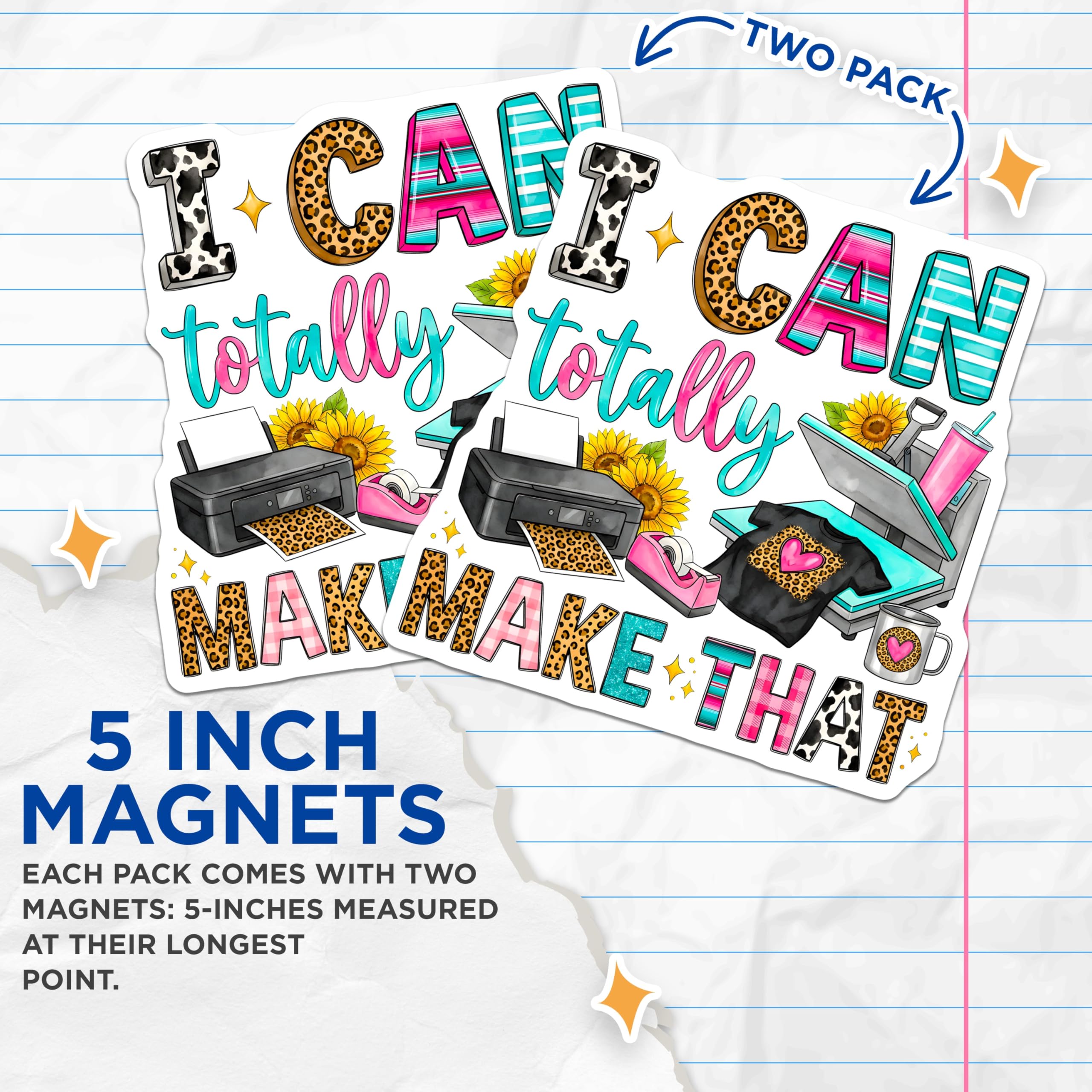 (2 Pack) Crafter Magnets - Funny Sublimation Maker Quote - Creative Studio Decor - Leopard Cow Print Sunflower Design - 5 Inches On Longest Side - Thick Durable Magnet - Made in USA - MAG24616