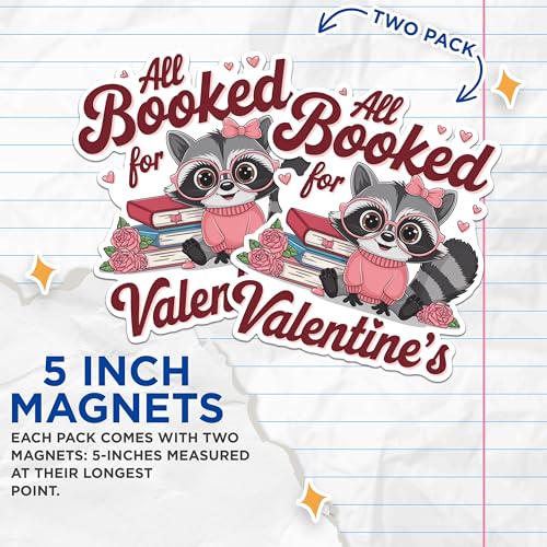 (2 Pack) All Booked for Valentine's Magnets - Cute Raccoon Magnets with Glasses - Valentine's Day Love DÃƒÂ©cor Magnets- 5" On Longest Side - for Fridges, Toolboxes, Cars - Made in USA - MAG2846