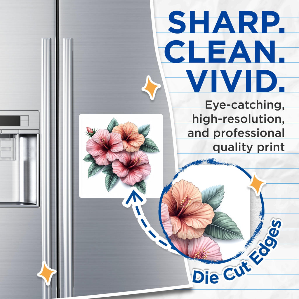 (2 Pack) Hibiscus Flower Magnets - Tropical Pink Floral Decor - Summer Kitchen Refrigerator Art - 5 Inches On Longest Side - Thick Durable Magnet - Made in USA - MAG30621