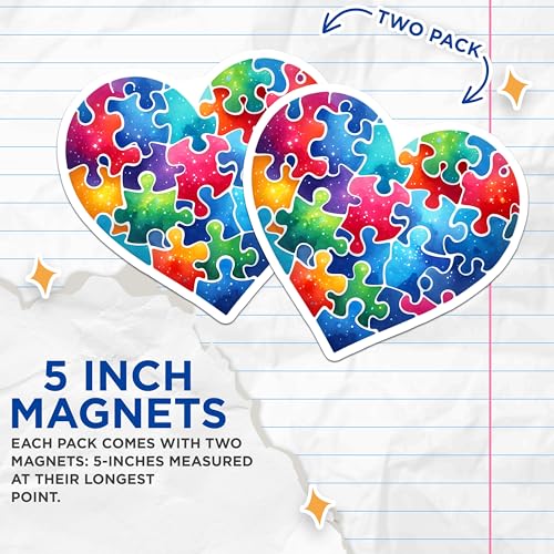(2 Pack) Heart Puzzle Magnets - 5" On Longest Side - for Cars, Fridges, Toolboxes - Made in USA - MAG7888