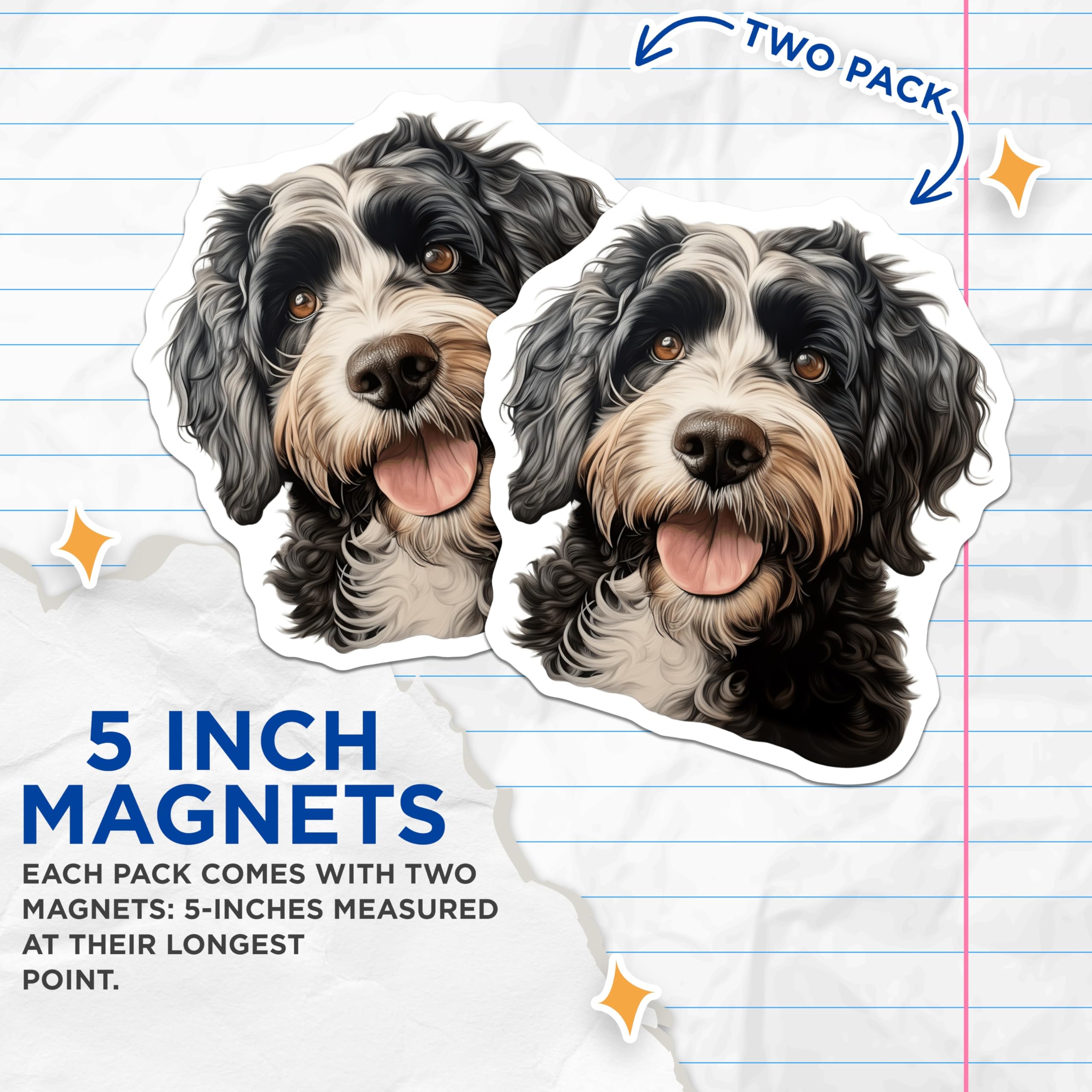 (2 Pack) Bernedoodle Dog Magnets - Happy Doodle Pet Lover - Fridge Locker Decor - 5 Inches On Longest Side - Thick Durable Magnet - Made in USA - MAG30147