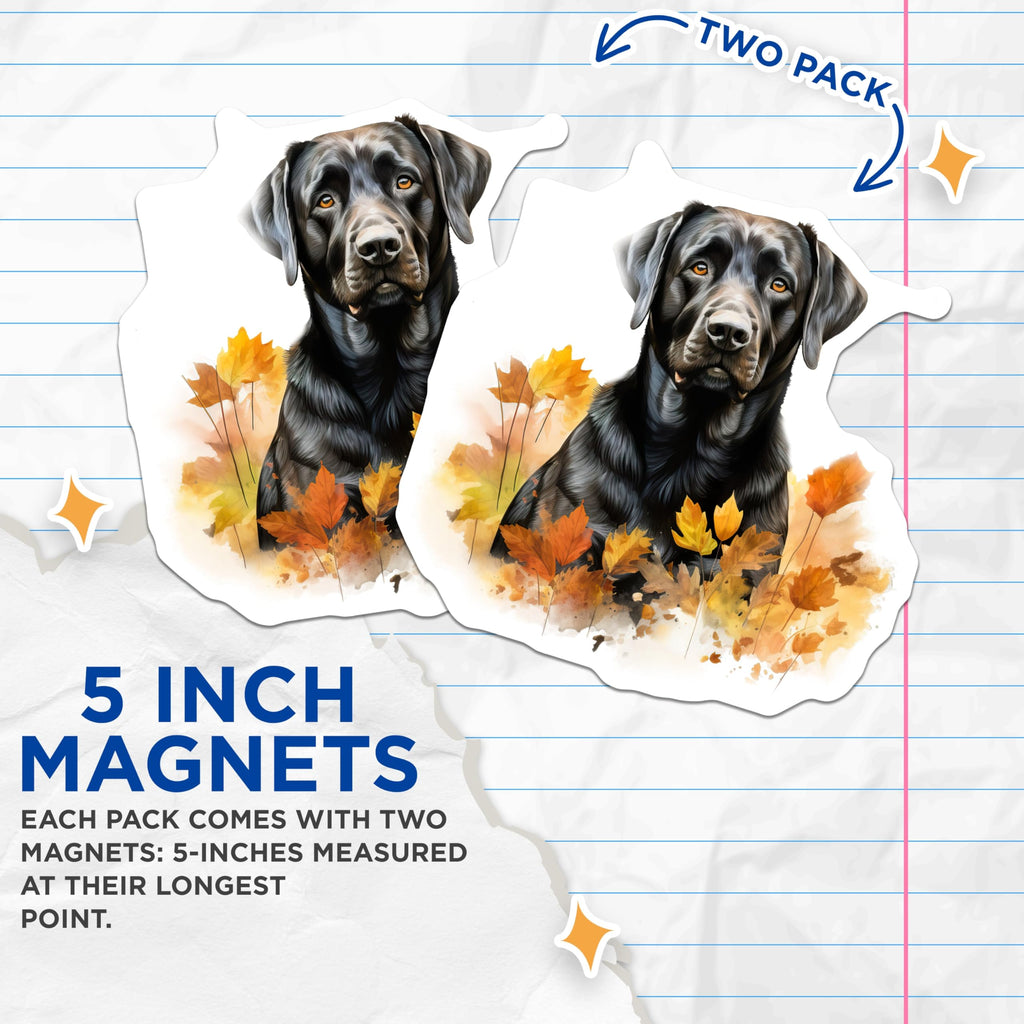 (2 Pack) Black Labrador Magnets - Fall Foliage Dog Lover Decor - Retriever Art Refrigerator Accessories - 5 Inches On Longest Side - Thick Durable Magnet - Made in USA - MAG23563